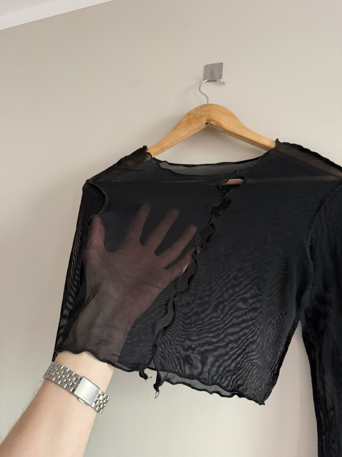 Vintage Black Sheer Mesh Cropped Long Sleeve Top Size S / US 4 / IT 40 - 3 Thumbnail