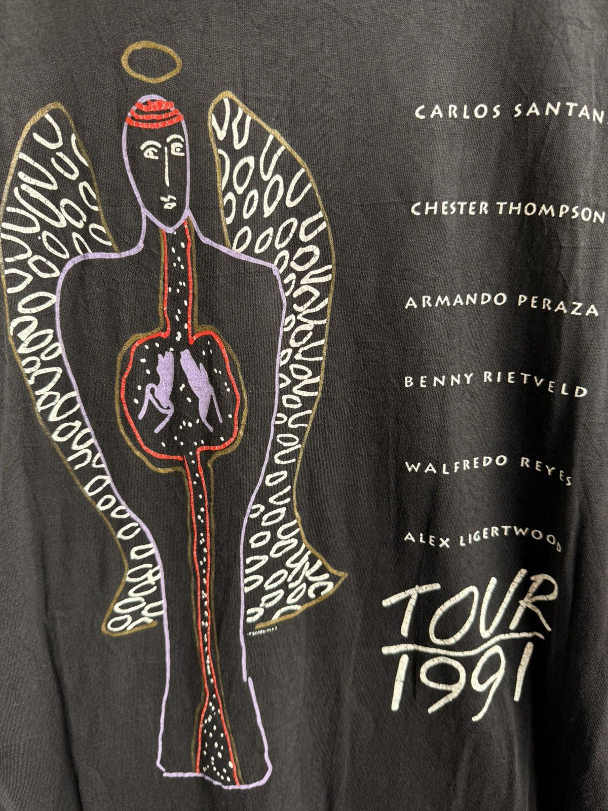Band Tees × Vintage 🔥Rare Vintage Distressed Santana Tour 1990 black tee🔥 Size US L / EU 52-54 / 3 - 6 Thumbnail