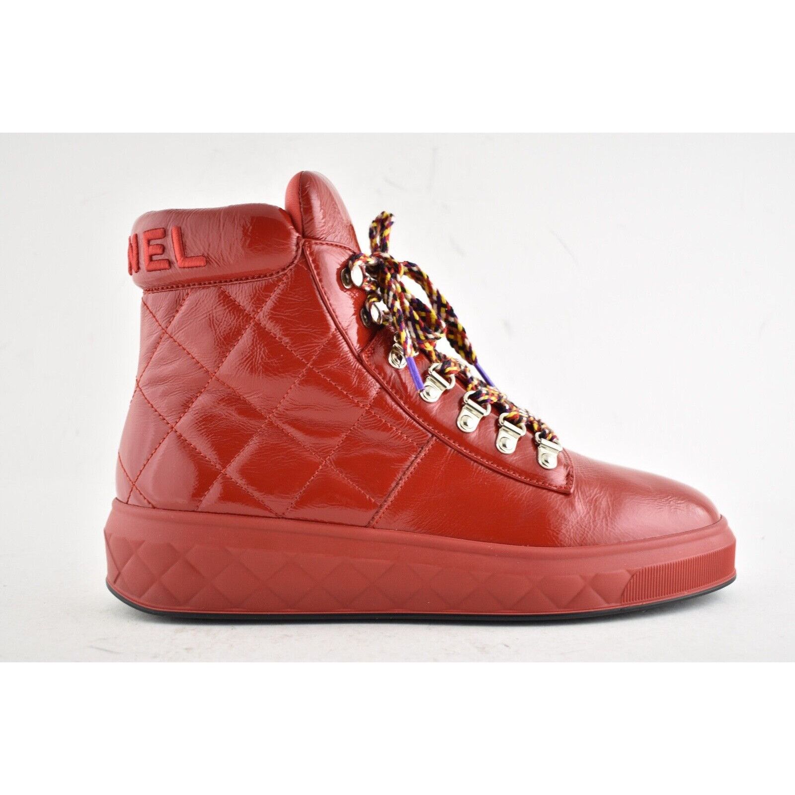 Chanel 18A Patent Quilted CC Lace Up High Top Flat Sneaker Boot 40 Size US 10 / IT 40 - 1 Thumbnail