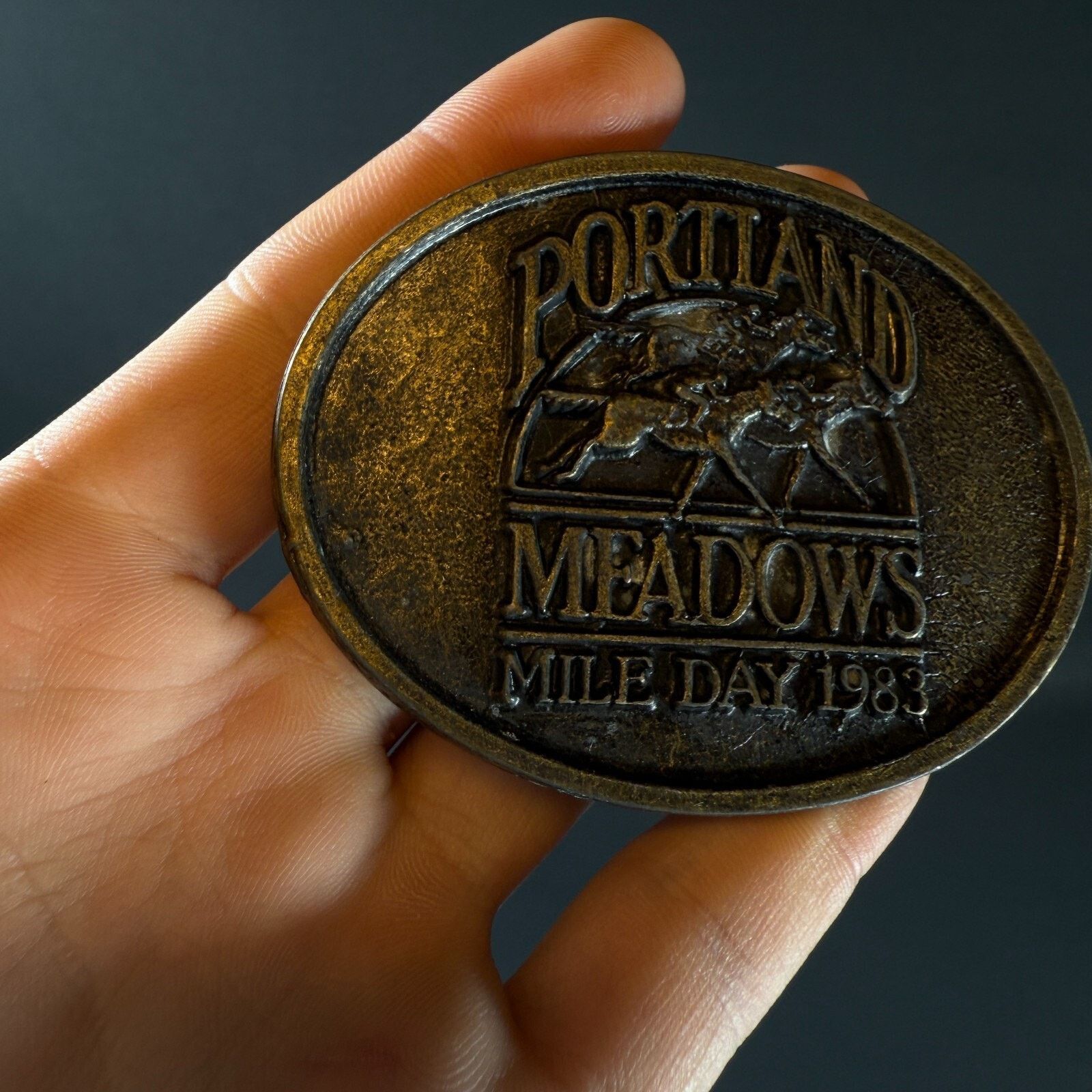 Vintage Portland Meadows 1983 Horse Racing Vintage Belt Buckle brass Size ONE SIZE - 3 Thumbnail