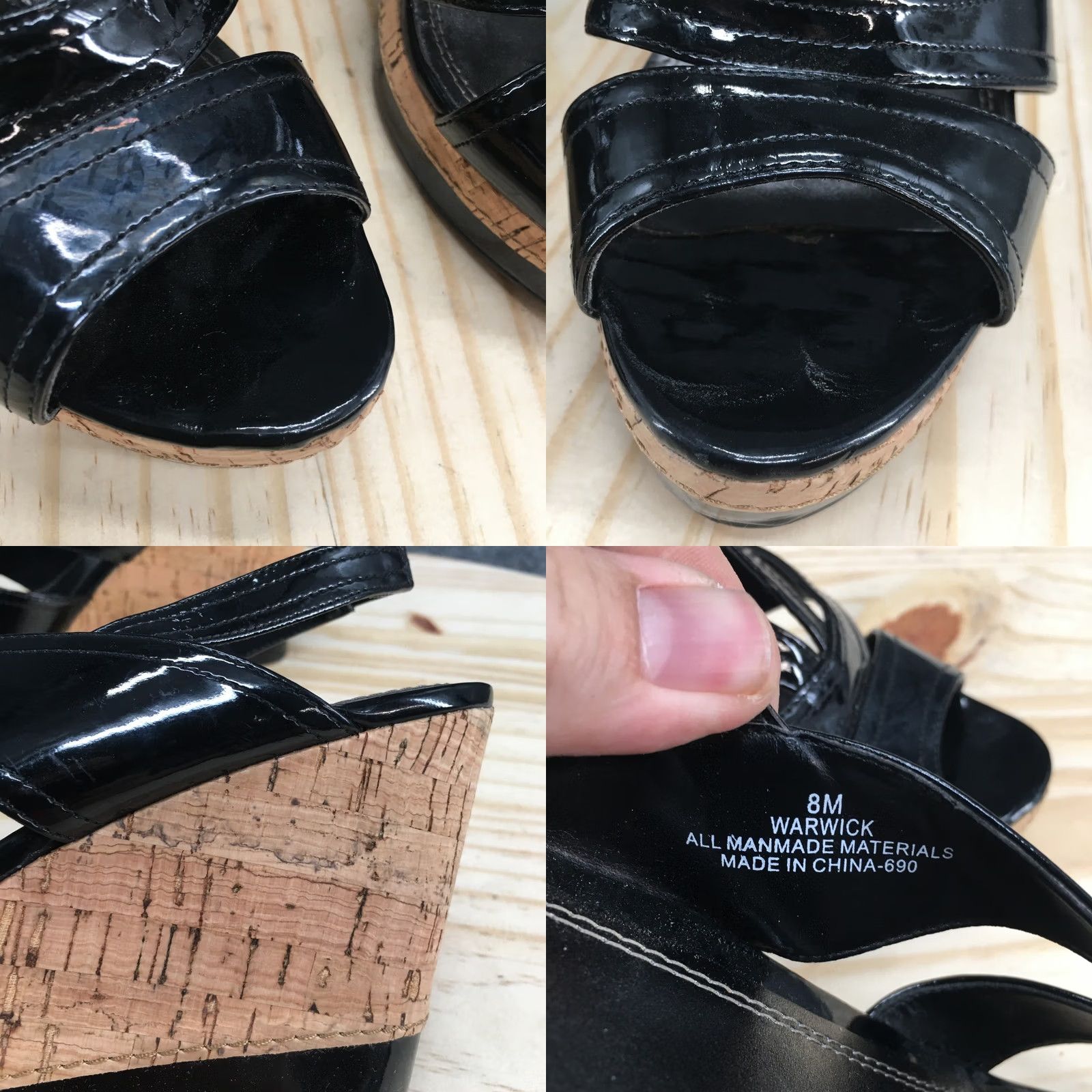 Vintage IMPO Sandals Women’s 8 M Warwick Wedge Slingback Black Faux Leather Cork Casual Size US 8 / IT 38 - 9 Thumbnail