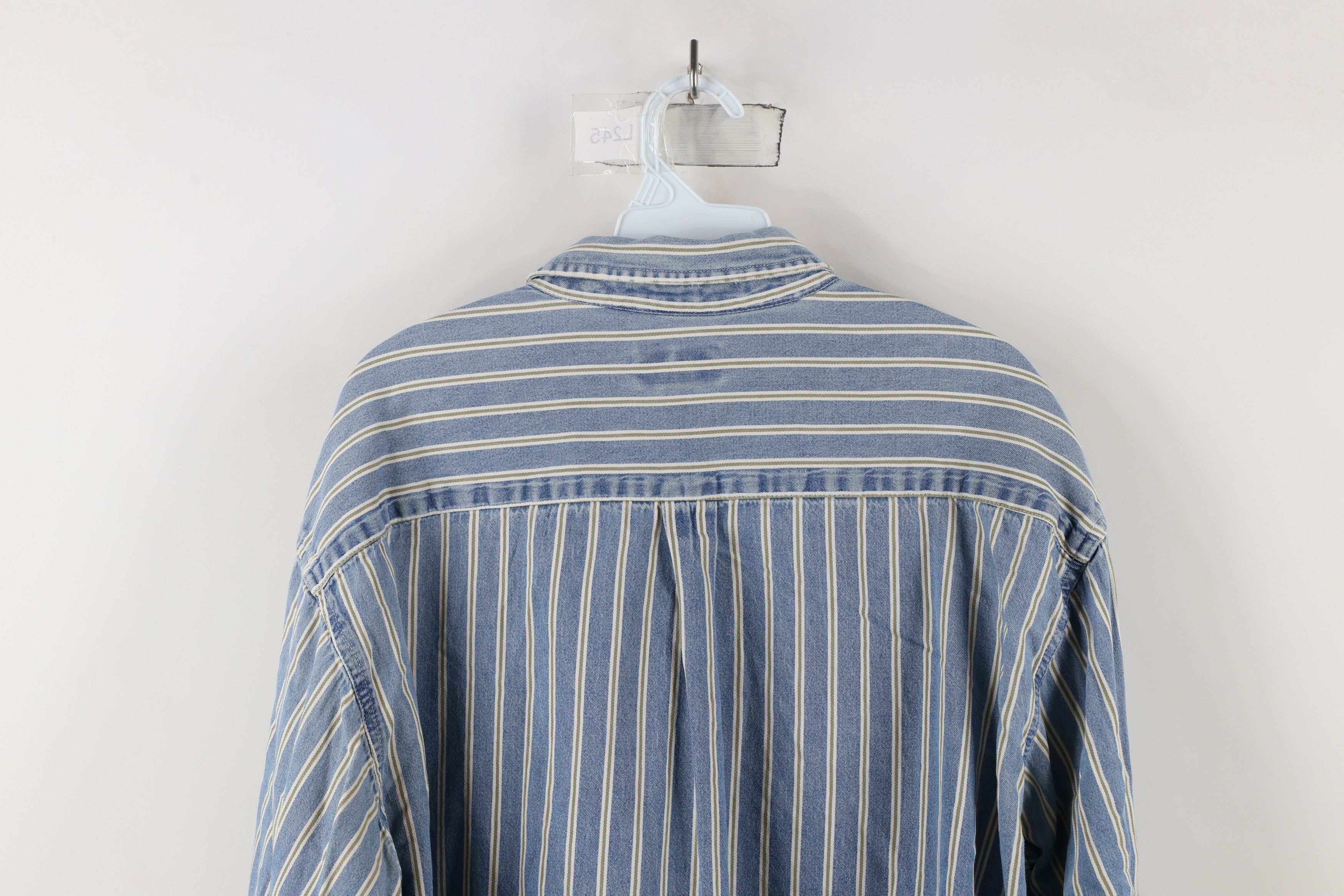 Vintage Vintage 90s Streetwear Striped Denim Jean Button Down Shirt Size US XL / EU 56 / 4 - 14 Thumbnail
