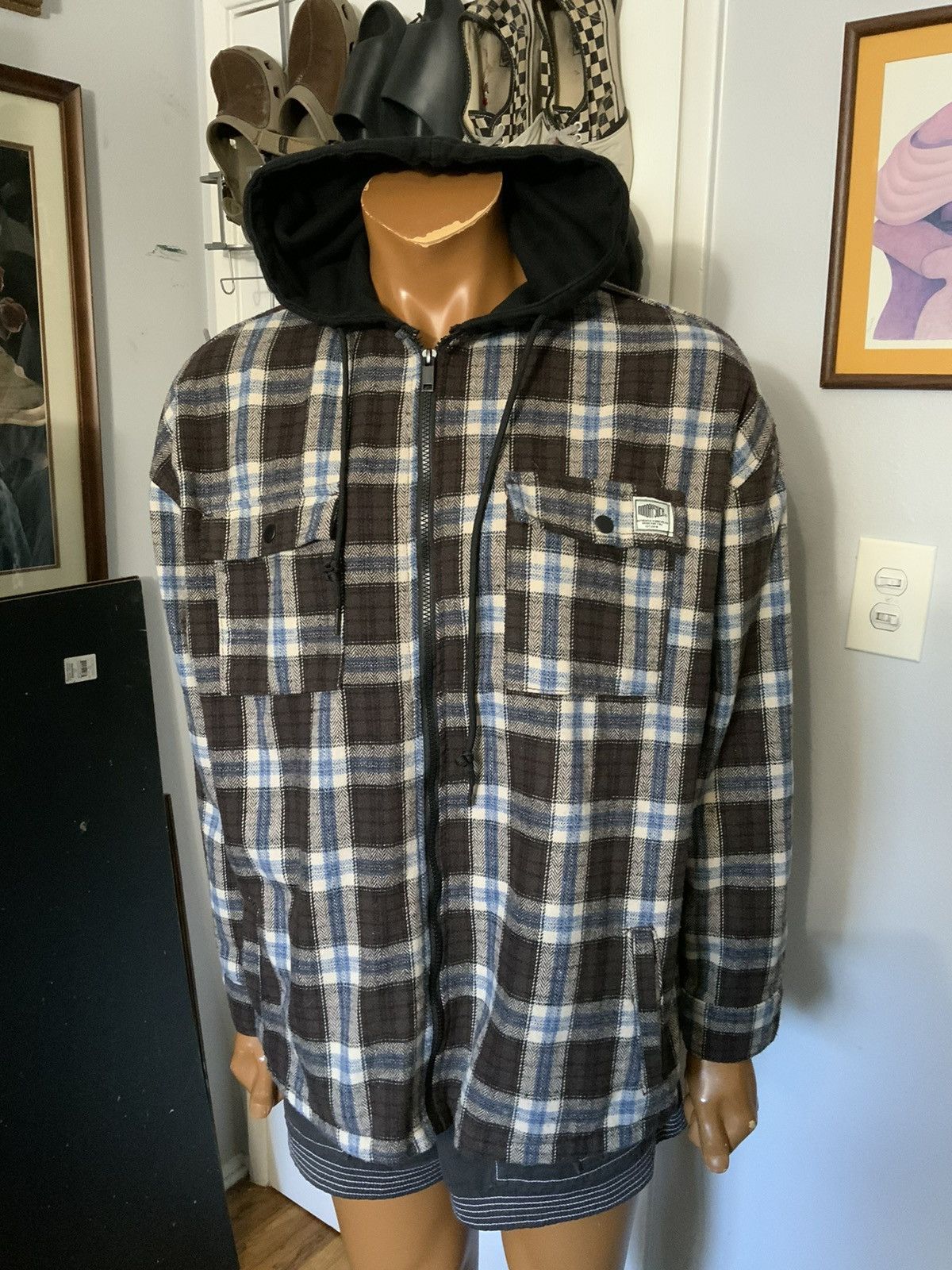 Mondaysuck MondaySuck Herringbone Plaid Zip Hooded Flannel Shirt Jacket Size US M / EU 48-50 / 2 - 9 Thumbnail