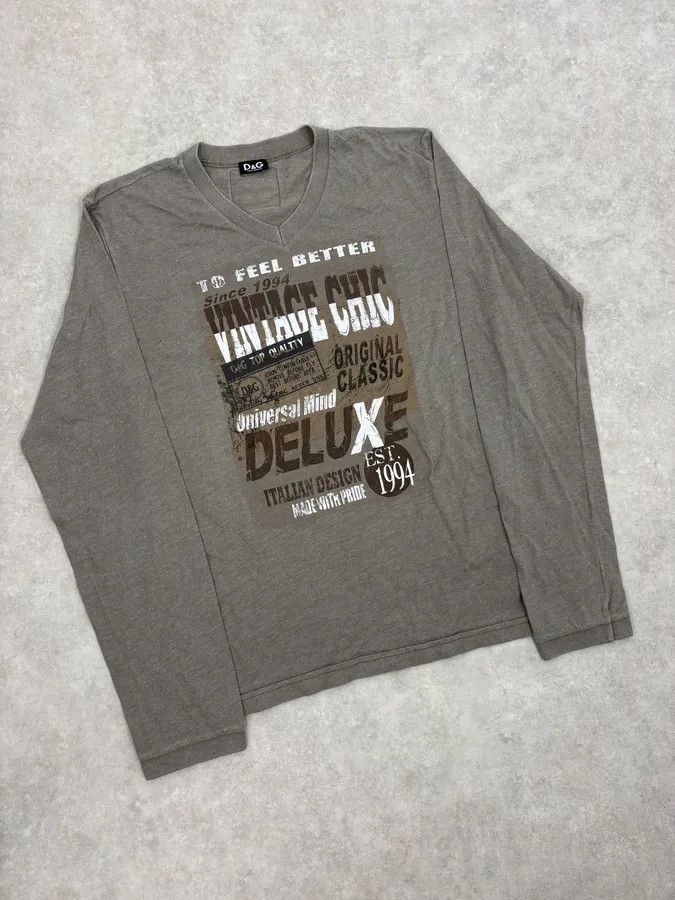 Dolce & Gabbana 2000s Dolce & Gabbana Grey V-Neck Deluxe Longsleeve T-Shirt Size US S / EU 44-46 / 1 - 4 Thumbnail