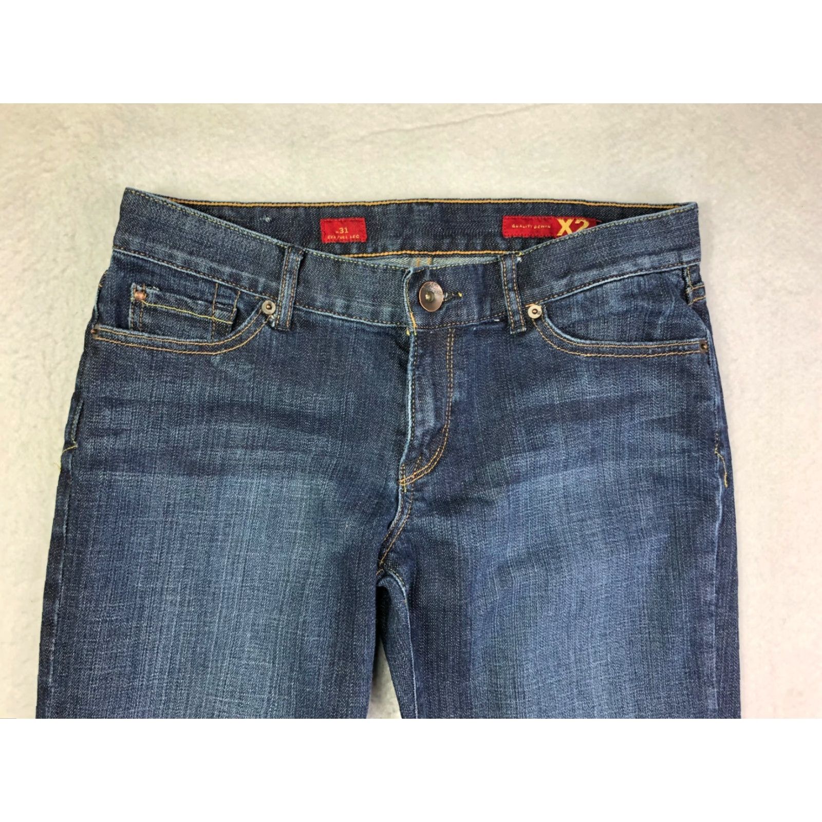 Denime X2 Jeans Eva Full Leg Womens Size 8S 31x28 Measured Blue Denim Jeans - Regular, Mid Rise, Zip, Denim, 8S, 31 Inseam, 28 Inseam, Distressed: No Size 30" / US 8 / IT 44 - 3 Thumbnail