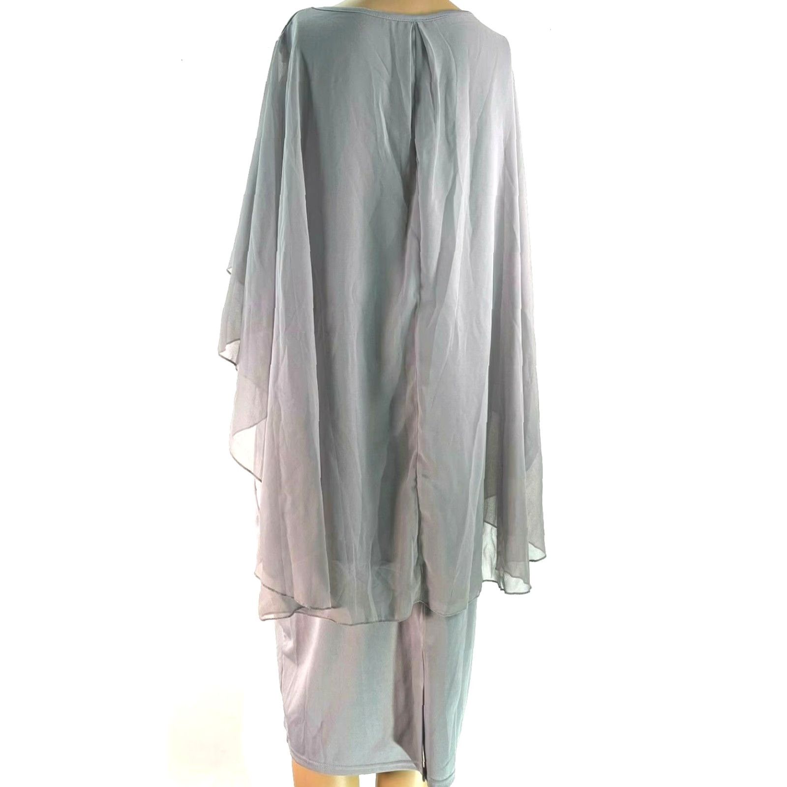 Vintage Unbranded Dress Womens XL Gray Chiffon Bodycon Midi Rhinestone Ruffled Waist Long Sleeve Size XL / US 12-14 / IT 48-50 - 2 Thumbnail