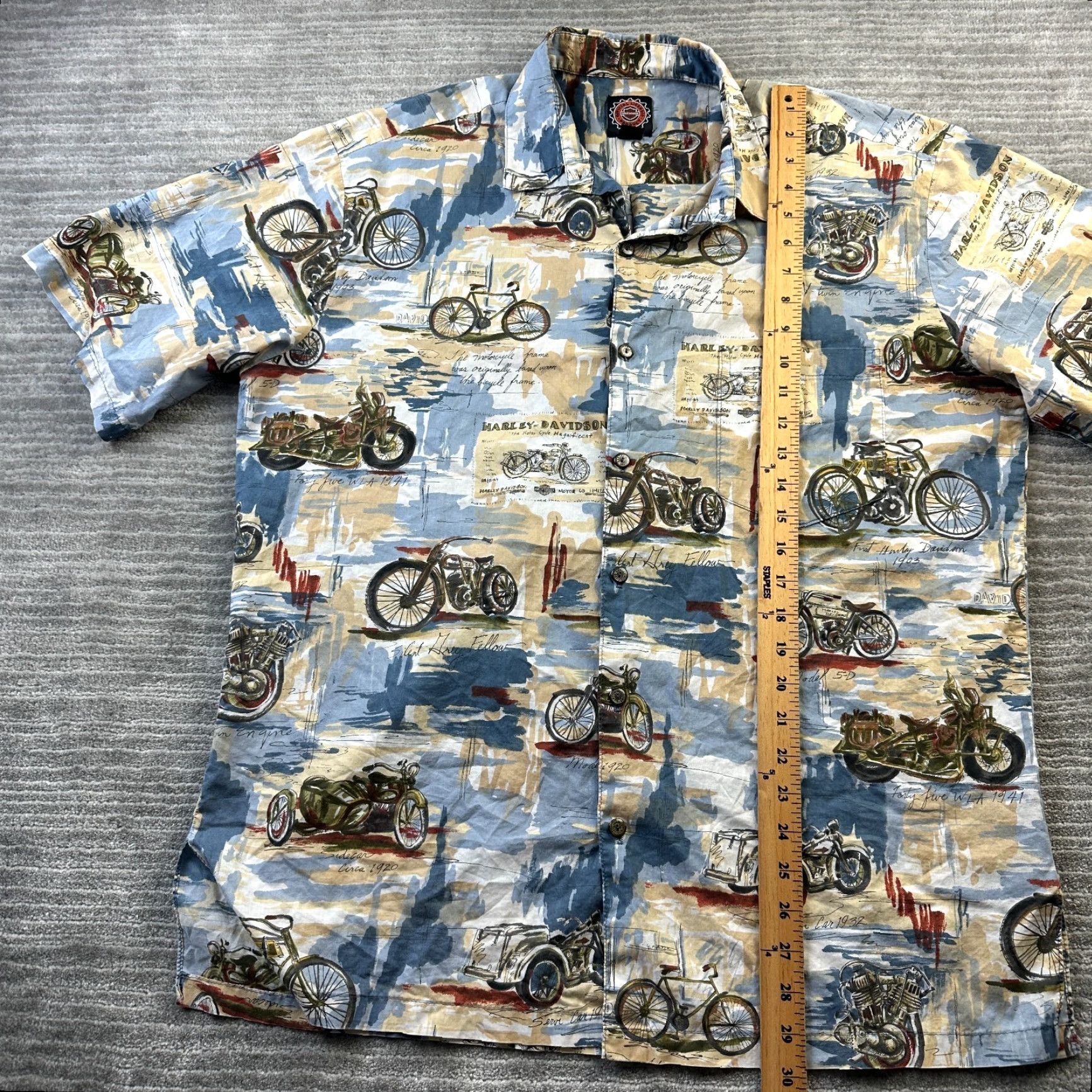 Harley Davidson VINTAGE Harley-Davidson Shirt Mens Large Beige Tan Tori Richard Camp All Over Print Size US L / EU 52-54 / 3 - 8 Thumbnail