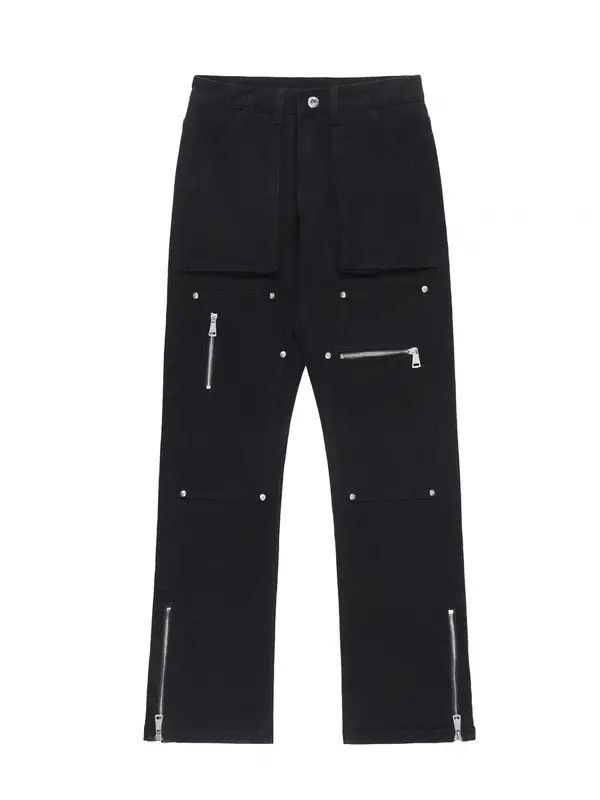 VIBE Street hip-hop irregular zipper workwear micro-flare jeans Size US 33 - 5 Thumbnail