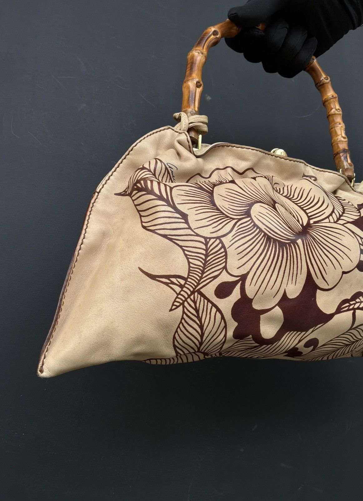 Gucci Gucci - Tom Ford Era - Floral Tattoo Bamboo Leather Shoulder Size ONE SIZE - 11 Thumbnail