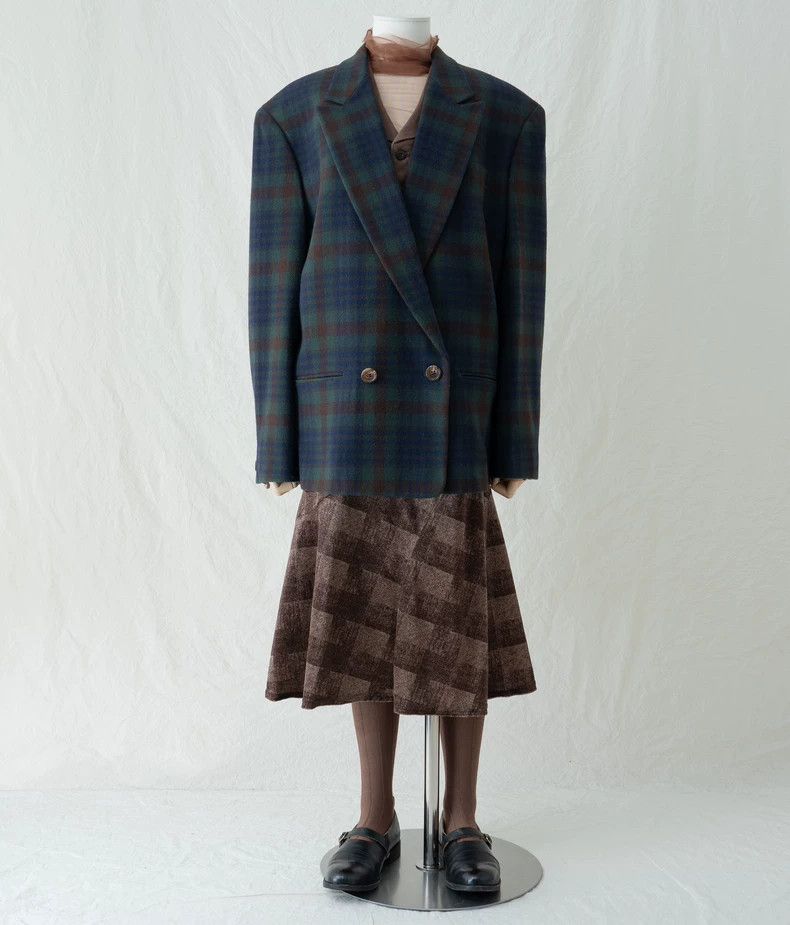 Yohji Yamamoto Yohji Yamamoto size s Blue-green wool plaid double-breasted Size 38R - 6 Thumbnail