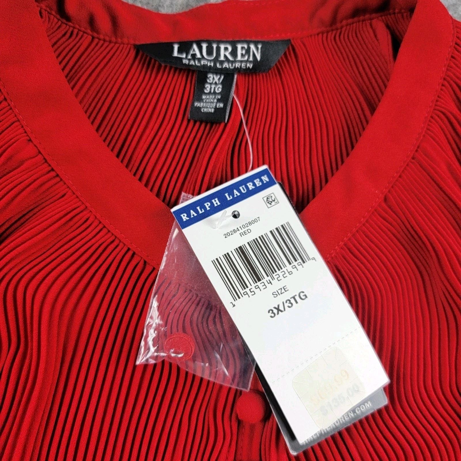 Lauren Ralph Lauren Lauren Ralph Lauren Pleated Georgette Blouson Sleeve Blouse Size 3XL / US 20-22 - 3 Thumbnail
