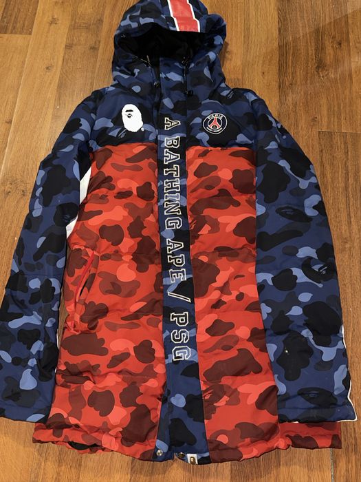 Bape Bape x PSG Color Camo Long Down Jacket | Grailed