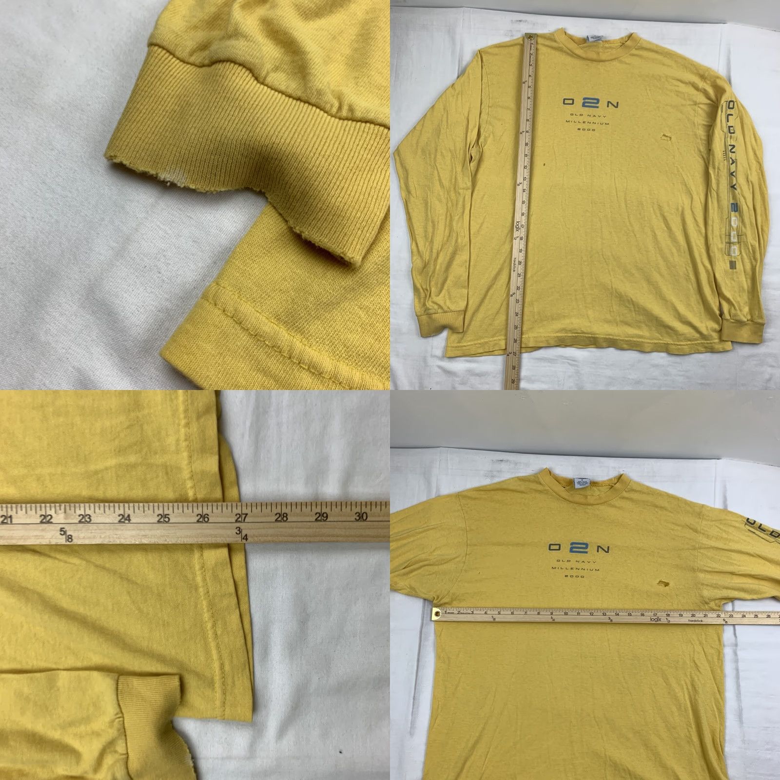 Old Navy VINTAGE Old Navy Grunge T-Shirt Adult Medium Yellow Long Sleeve Crew Neck Mens Size US M / EU 48-50 / 2 - 8 Thumbnail
