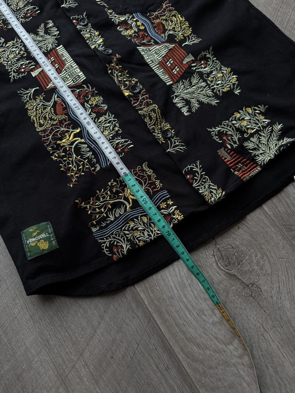 Percival Embroidered Black Heavy Cotton Folk Scenic Shirt