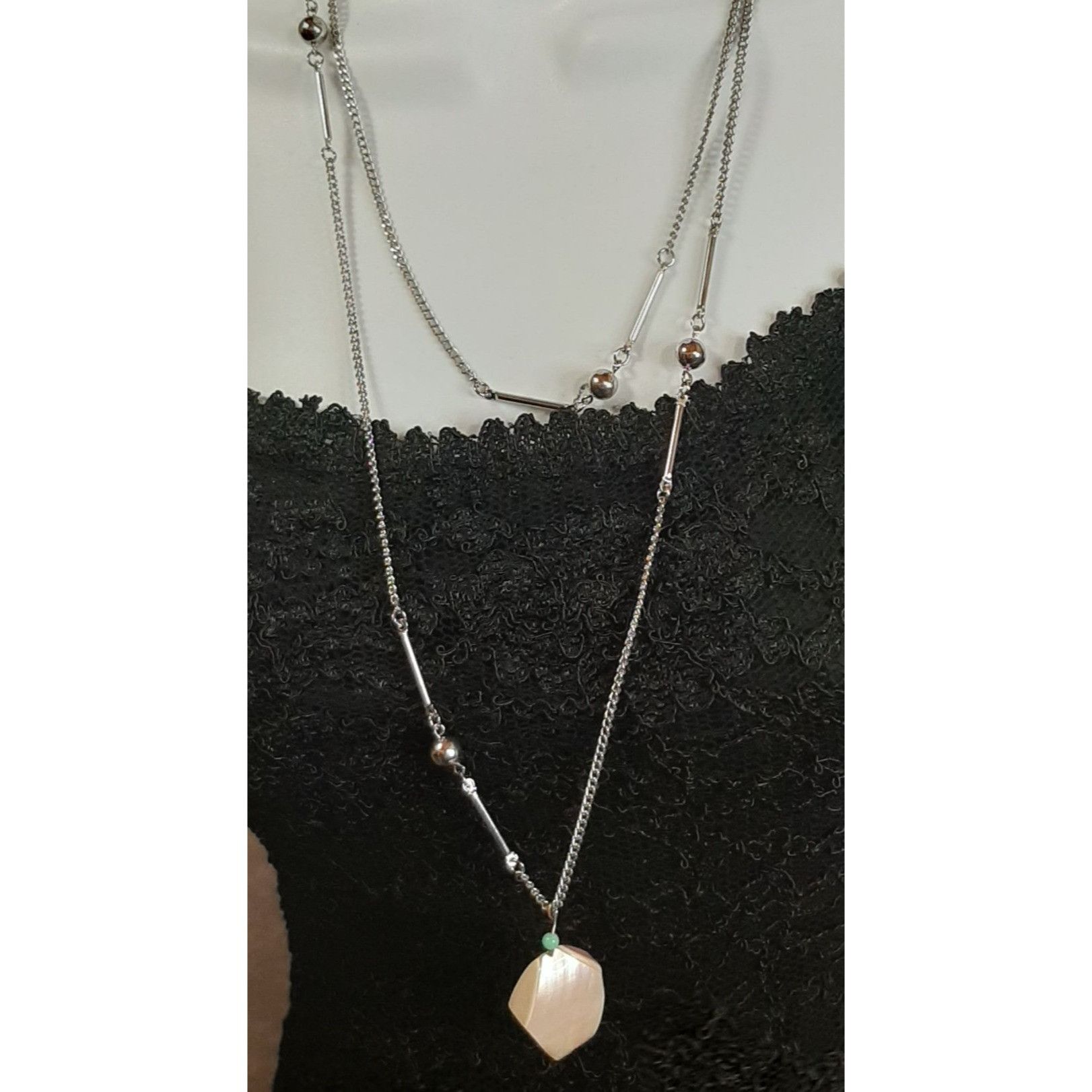 Other Vintage Mother Of Pearl Box Pendant Necklace With Layered Ch Size ONE SIZE - 1 Thumbnail