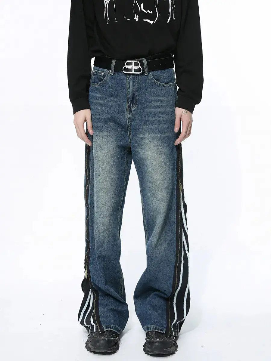 Japanese Brand Retro loose patchwork zipper jeans Size US 32 / EU 48 - 1 Thumbnail