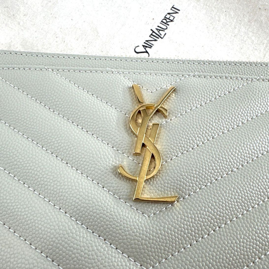 Saint Laurent Paris Saint Laurent Women's Cream Monogram Leather Wallet Clutch Size ONE SIZE - 5 Thumbnail