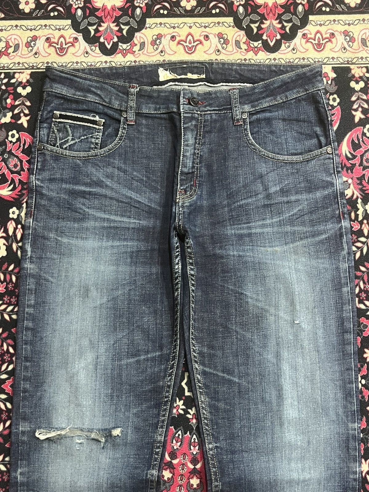 If Six Was Nine Vintage Japanese Brand Alien Lucifer Dark Blue Whisker Jeans Size US 34 / EU 50 - 4 Thumbnail