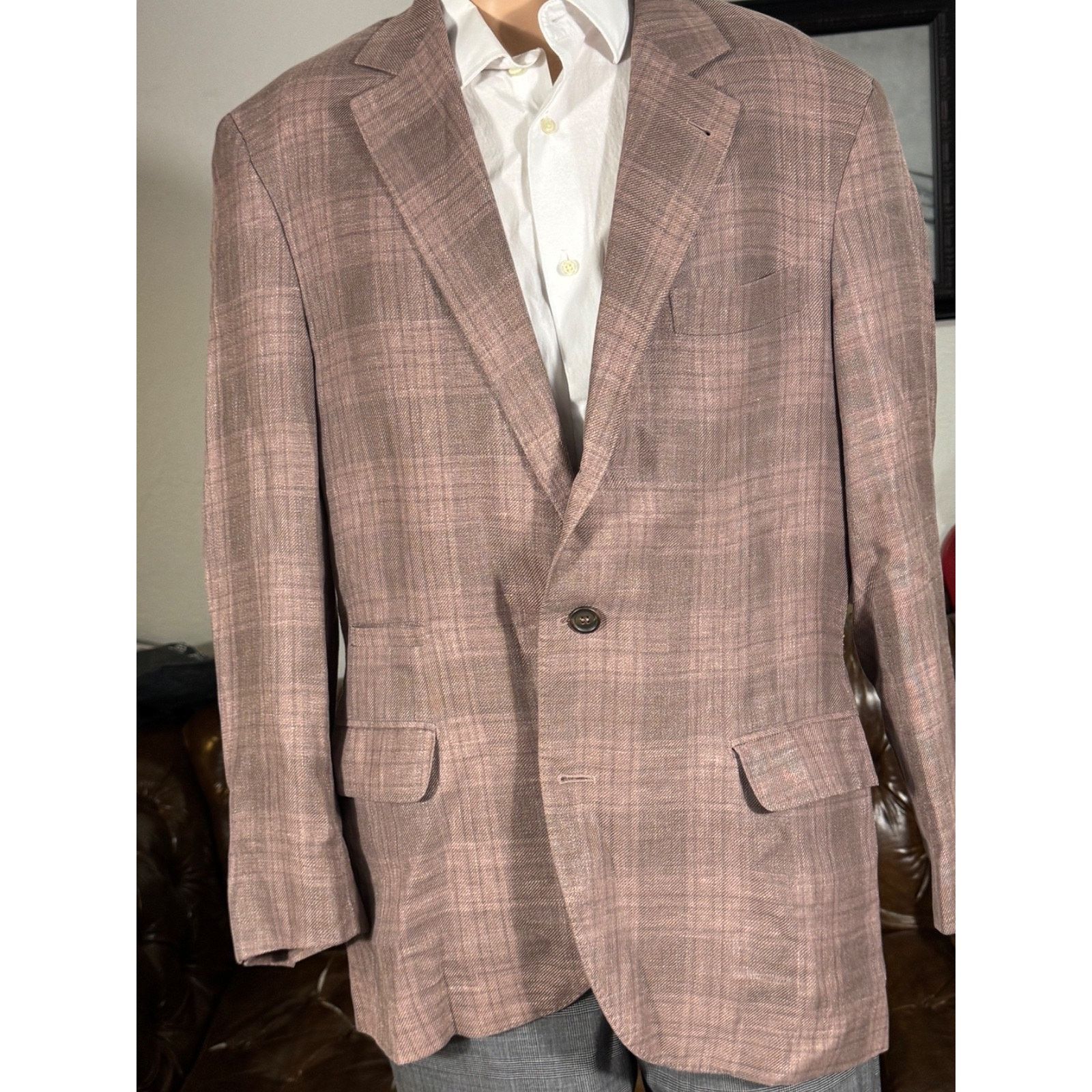 Brunello Cucinelli Brunello Cucinelli Peach Taupe Plaid Blazer Sport Jacket 42 Size 42R - 8 Thumbnail