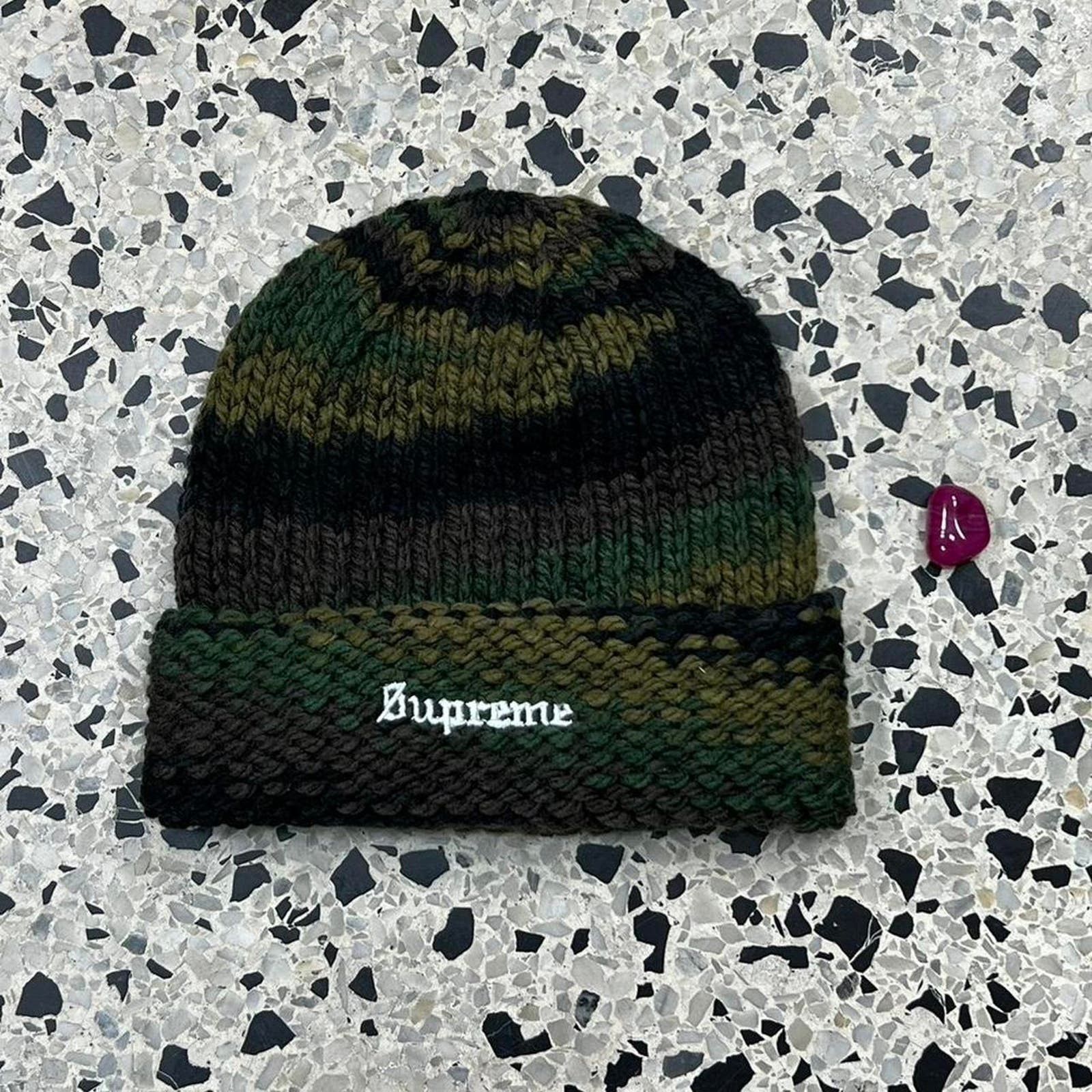 image of Playboi Carti x Supreme Ss 24 Knit Camo Beanie: in Green, Men's