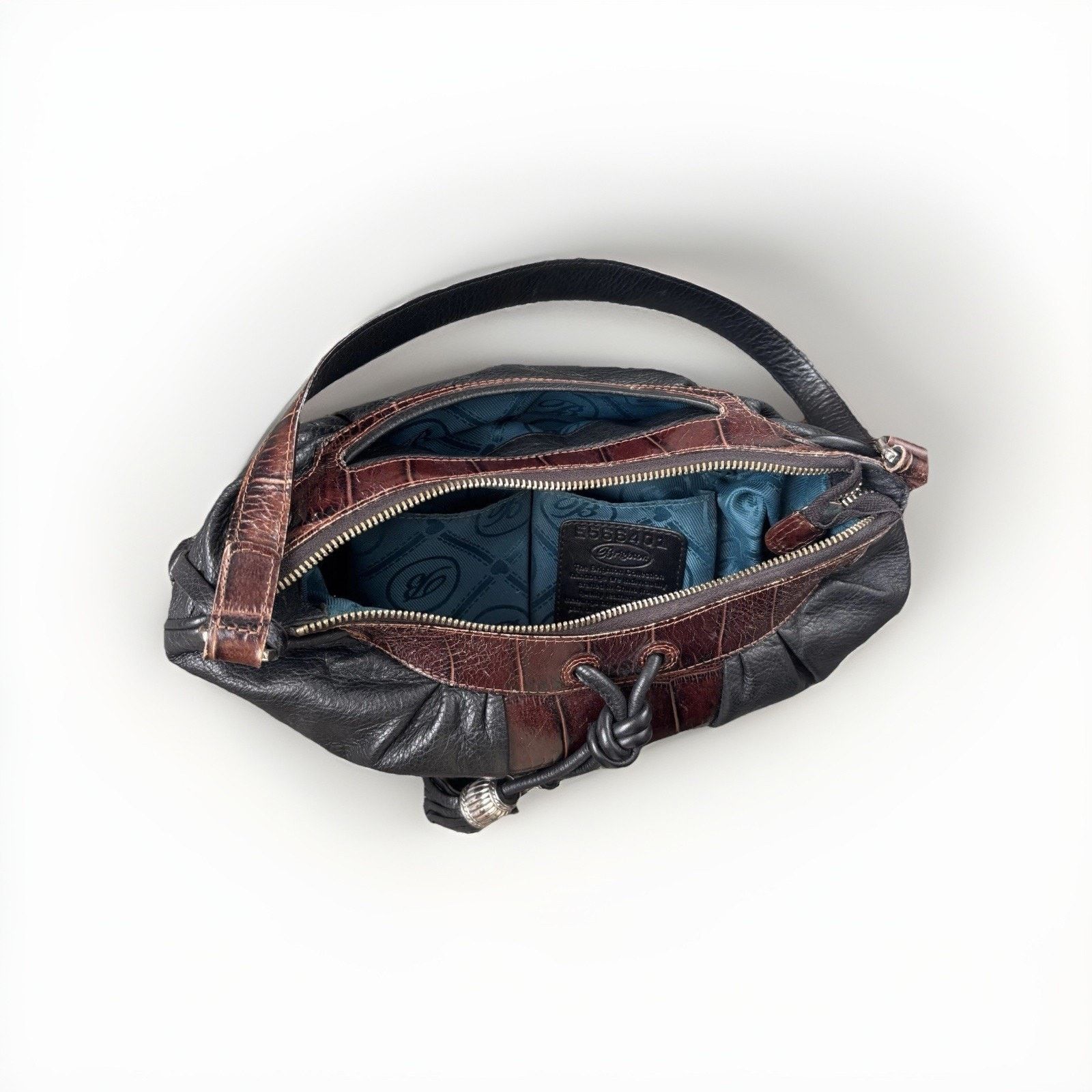 Brighton Vtg Brighton Black Brown Leather Croc Emboss Shoulder Bag Size ONE SIZE - 3 Thumbnail