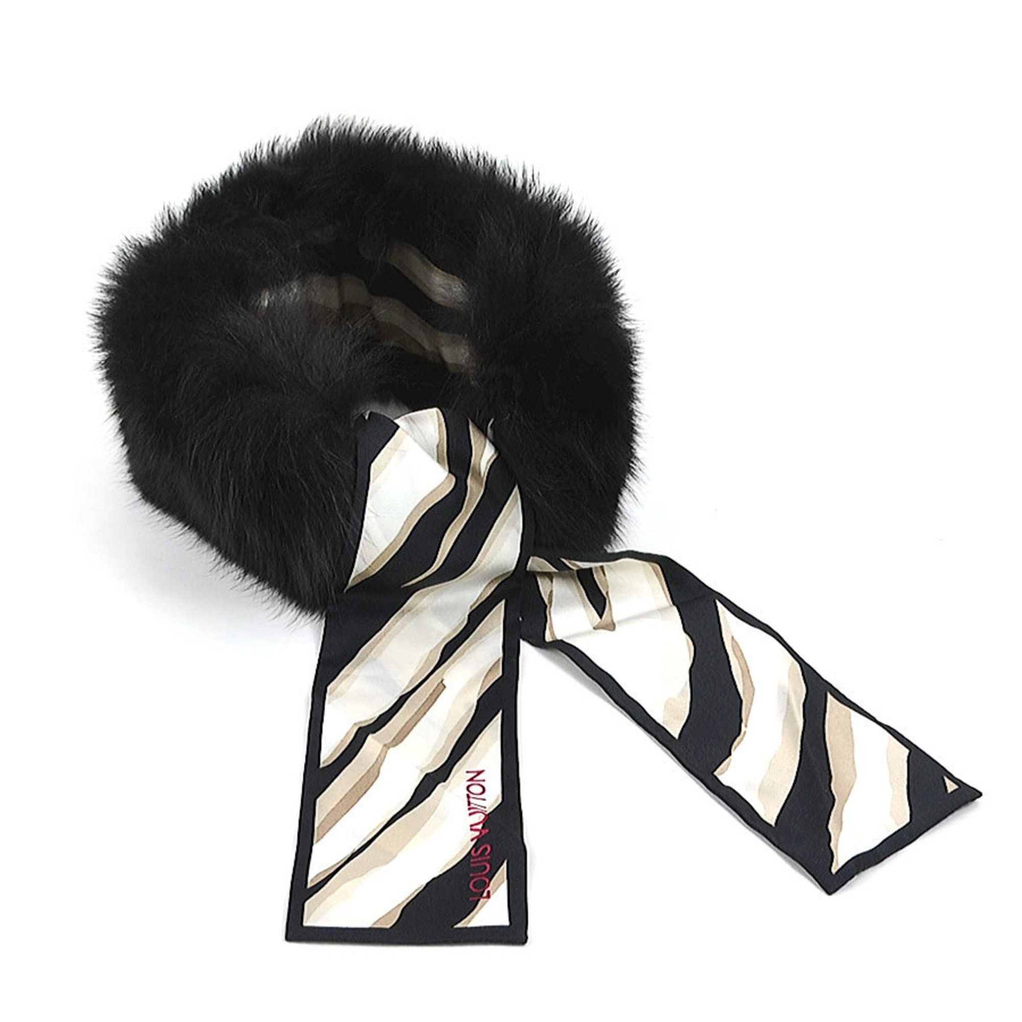 image of Louis Vuitton Scarf Muffler Ribbon Bandeau Fleur Silk/fox Black X White Beige Ladies, Women's