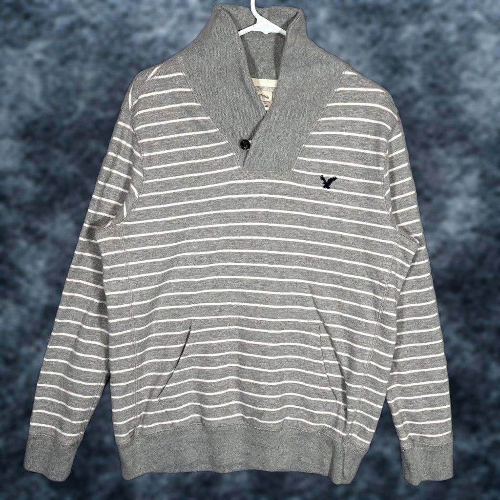 American Eagle Outfitters American Eagle Outfiters Sweatshirt Shawl Collar Striped Adult Medium Gray A1 Size US M / EU 48-50 / 2 - 1 Thumbnail
