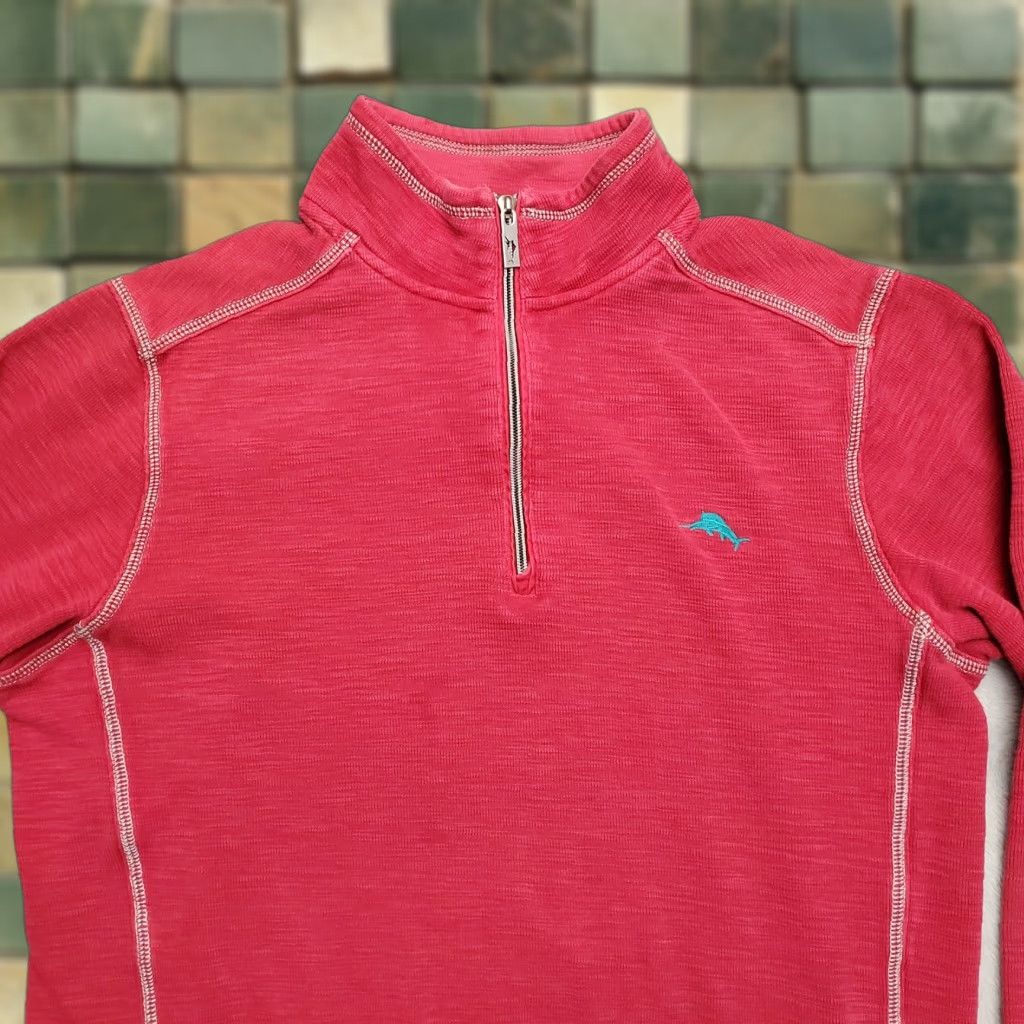 Tommy Bahama Tommy Bahama Sweater Men M Red Pima Cotton Tencel Blend Long Sleeve 1/4 Zip Embroidered Logo Knit Solid Casual Golf Walking Mens Size US M / EU 48-50 / 2 - 1 Thumbnail