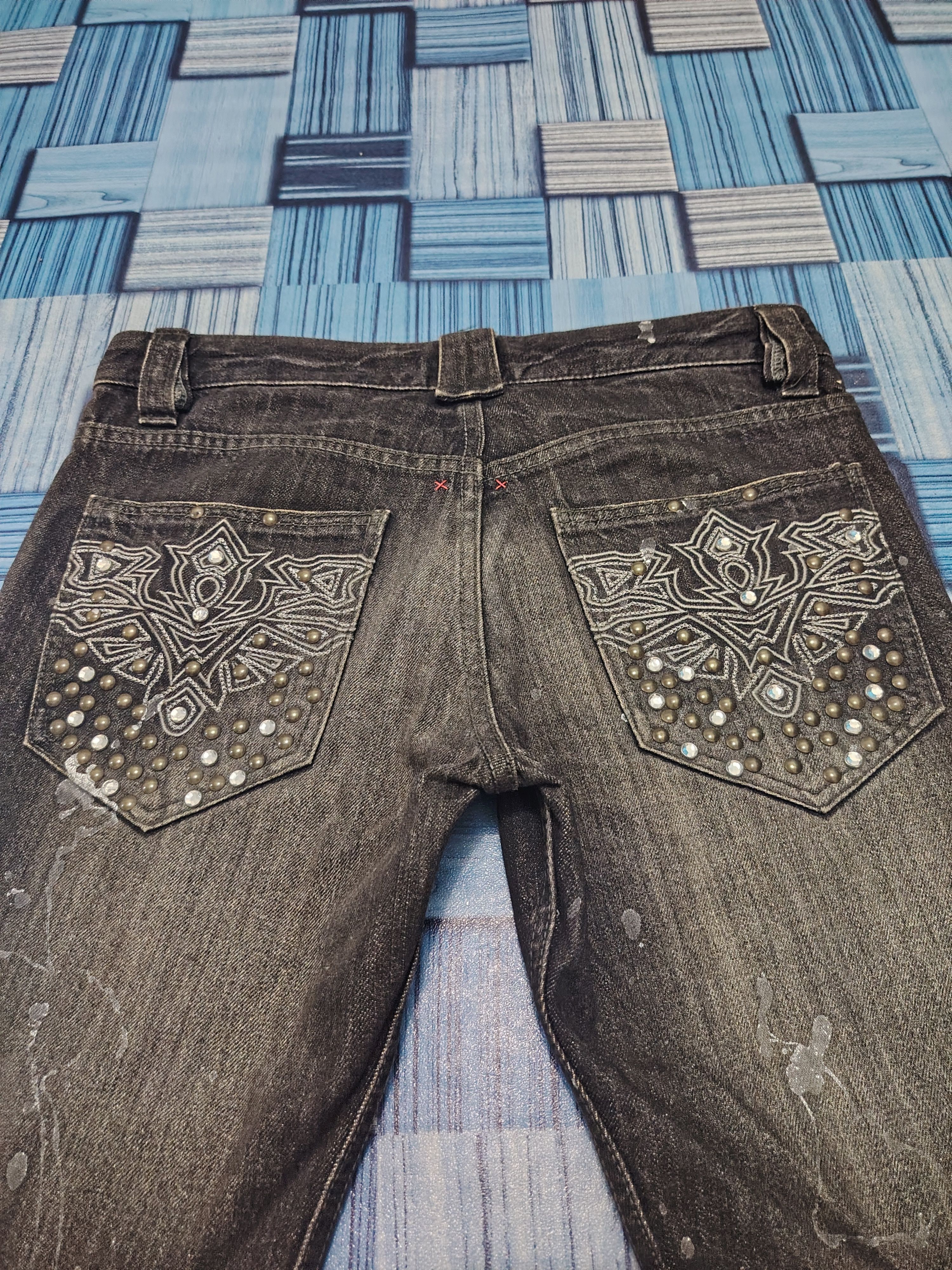 If Six Was Nine Rare!!! Japanese Semantic design Jeans Rhinenstone Pocket Size US 31 - 14 Thumbnail