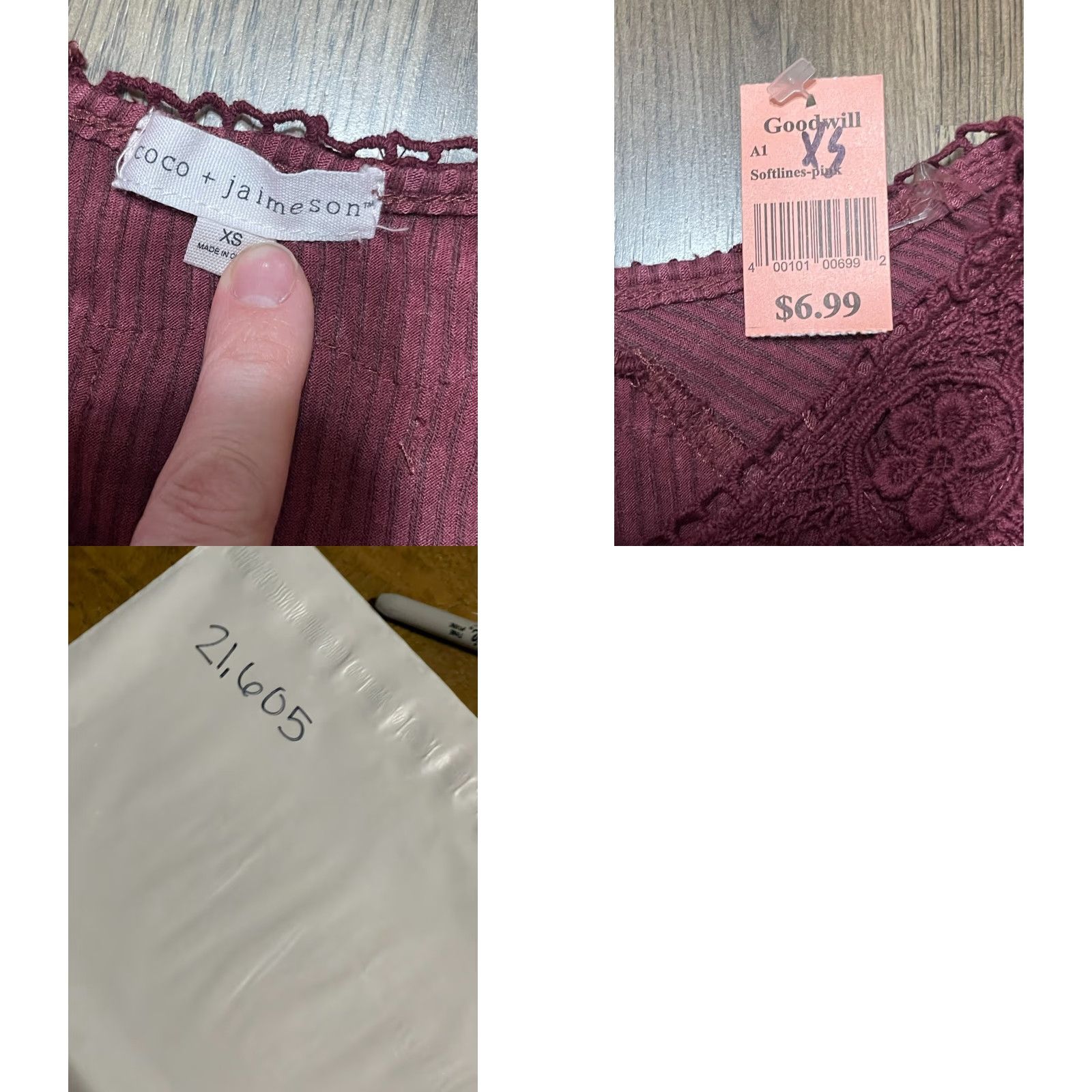Vintage Coco+Jaimeson Shirt Women's XS Purple Roses on Sleeve T-Shirt V-Neck Long Sleeve Casual Basic Modern Rose Pattern Adults Size XS / US 0-2 / IT 36-38 - 8 Thumbnail