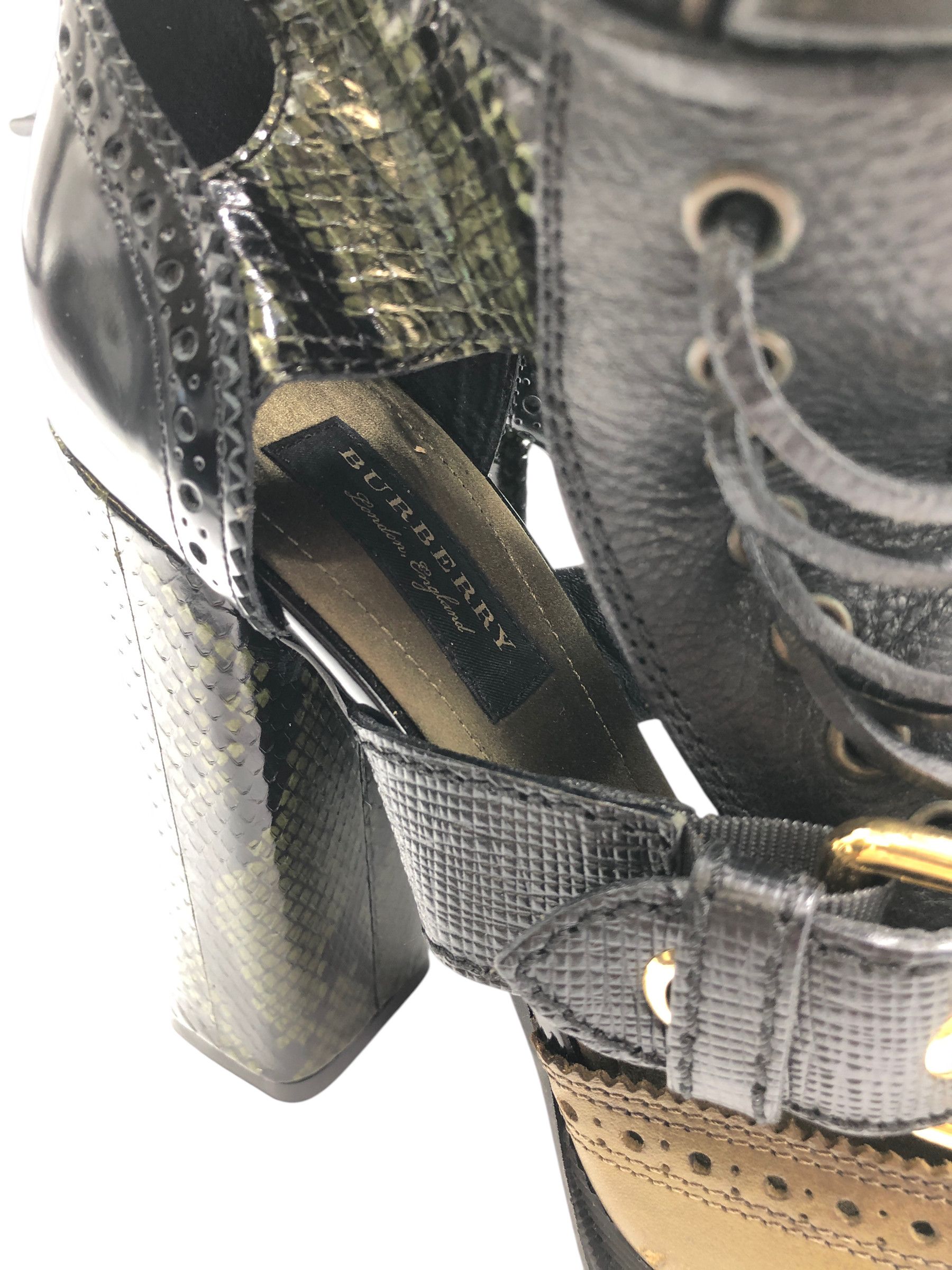 Burberry Burberry Black/Green Snakeskin Leather Heeled Ankle Boots Size US 11 / IT 41 - 10 Thumbnail