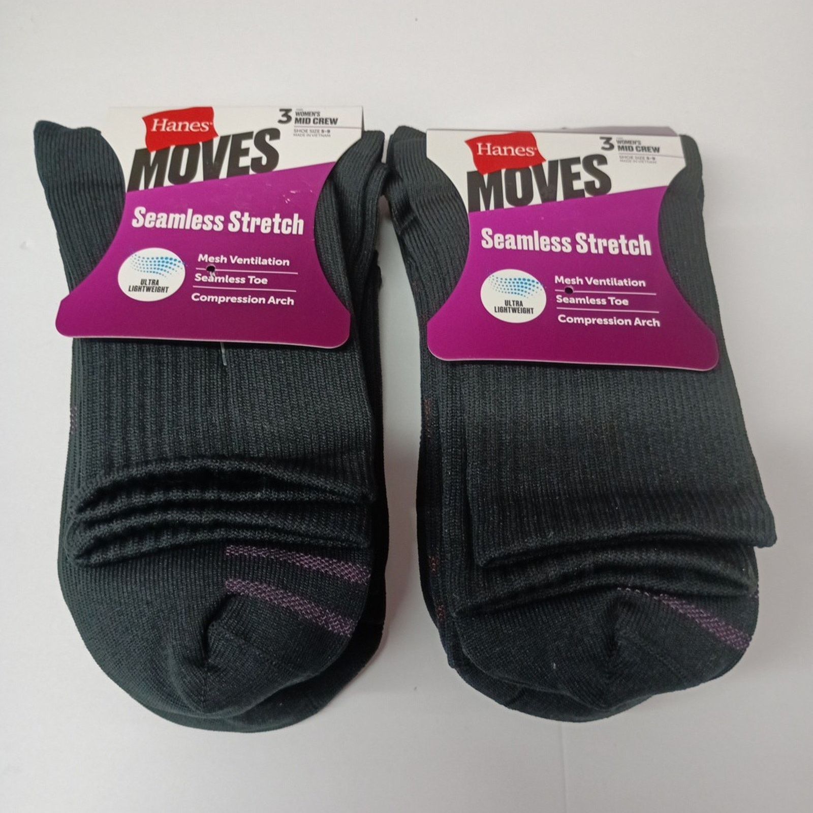 Hanes Hanes Mid Crew Socks 6 Pairs Women's Size 5-9 Black Seamless Size ONE SIZE - 1 Thumbnail