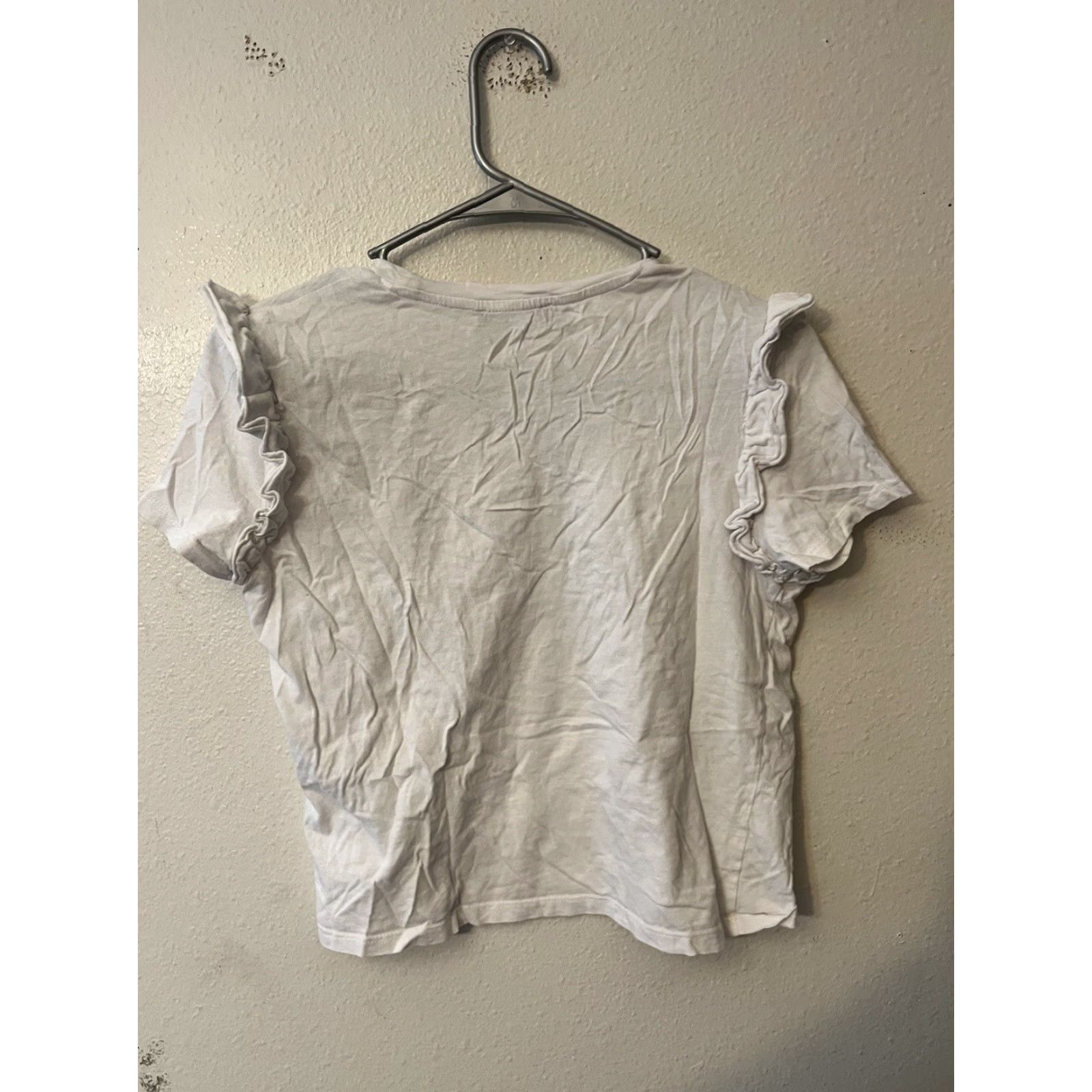 Zara VINTAGE Zara White Ruffle Sleeve T-Shirt Women’s Size Small Cotton Crew Neck Solid Casual Size S / US 4 / IT 40 - 3 Thumbnail