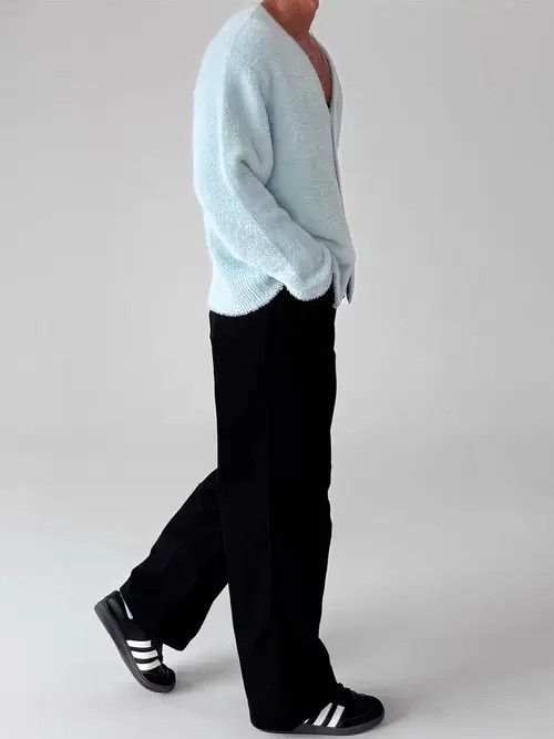 VIBE Vintage Light Blue Knit Sweater Warm Fleece Jacket L Size US L / EU 52-54 / 3 - 8 Thumbnail