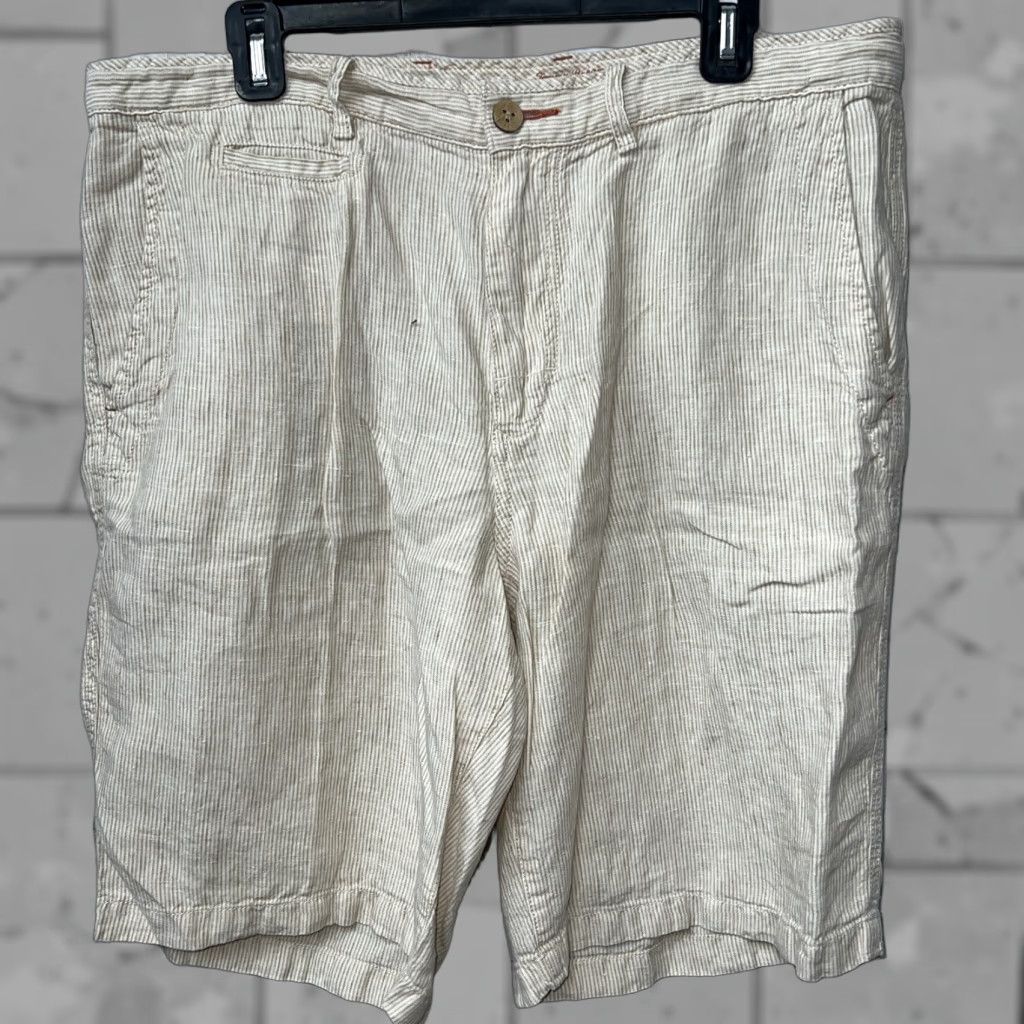 Tommy Bahama Tommy Bahama Shorts Mens Beige Linen Striped Relax Size 36 Size US 36 / EU 52 - 1 Thumbnail