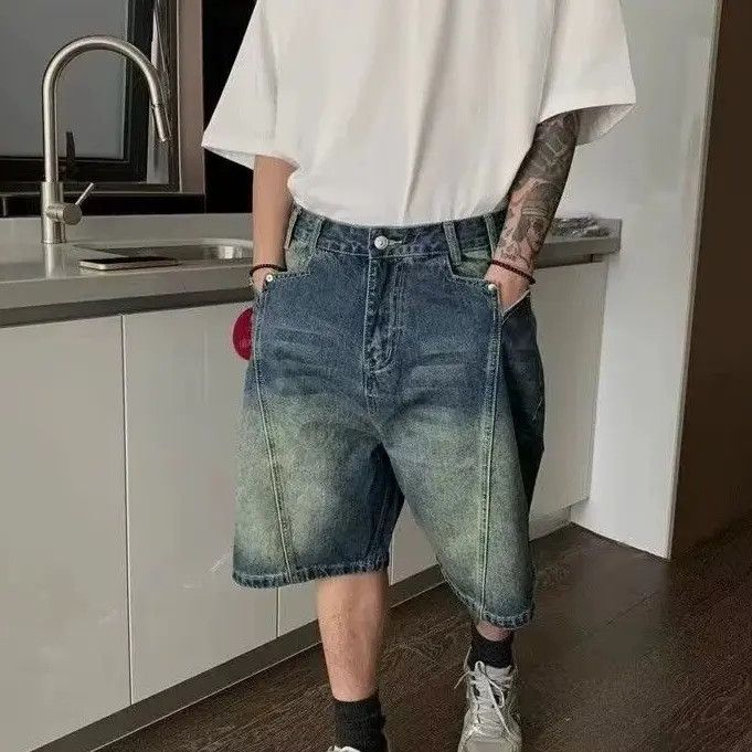 Japanese Brand Retro loose straight leg spliced denim shorts Size US 32 / EU 48 - 6 Thumbnail