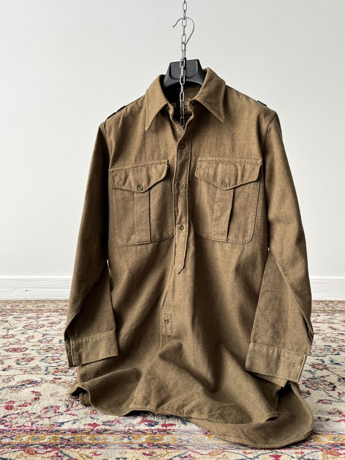 Vintage 1951 Dated Vintage British Army Wool Khaki Shirt Size US M / EU 48-50 / 2 - 5 Thumbnail