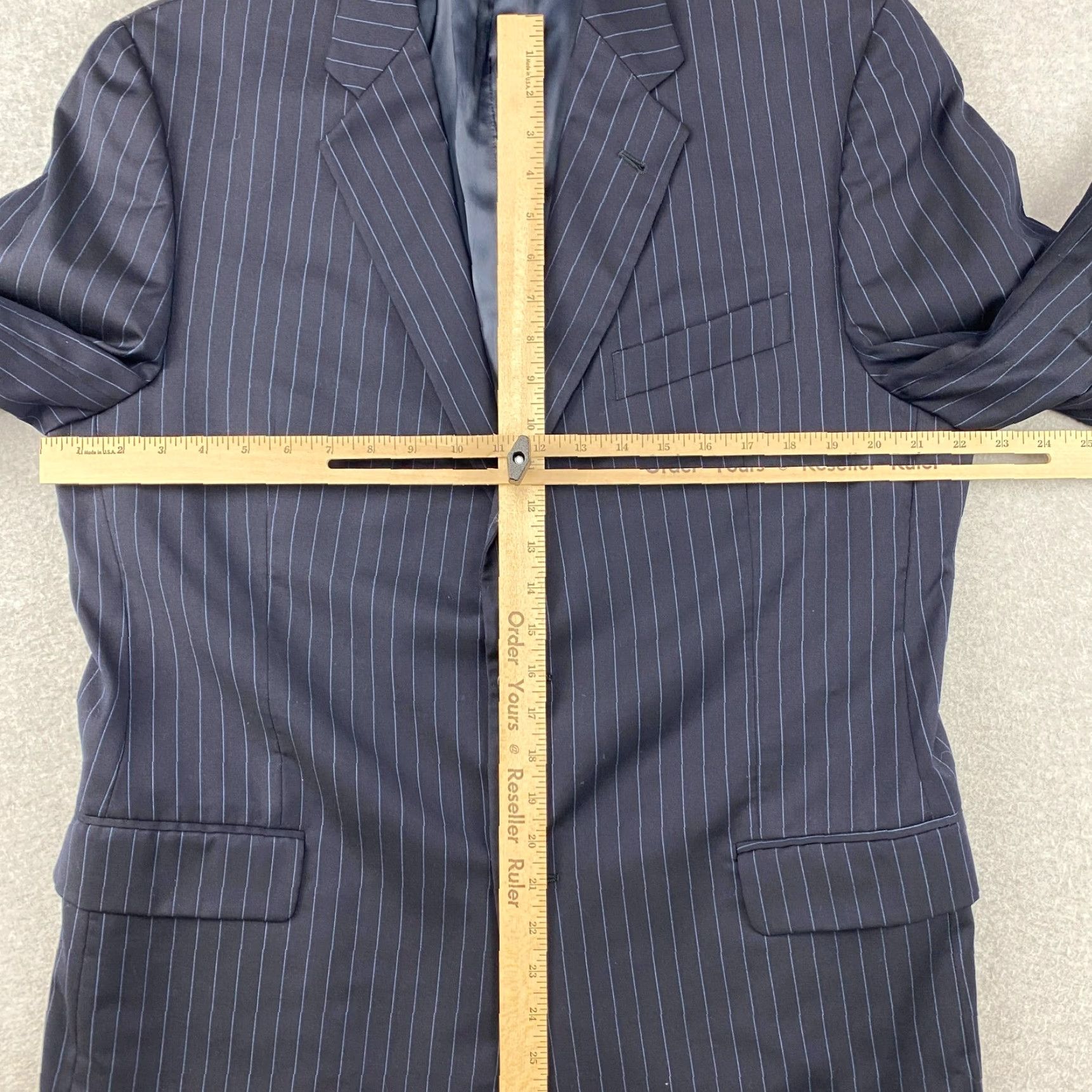 Joseph Abboud Joseph Abboud Loro Piana Suit Mens 43L/W37 Blue Pinstripe Super 120's Wool USA Size 46R - 6 Thumbnail