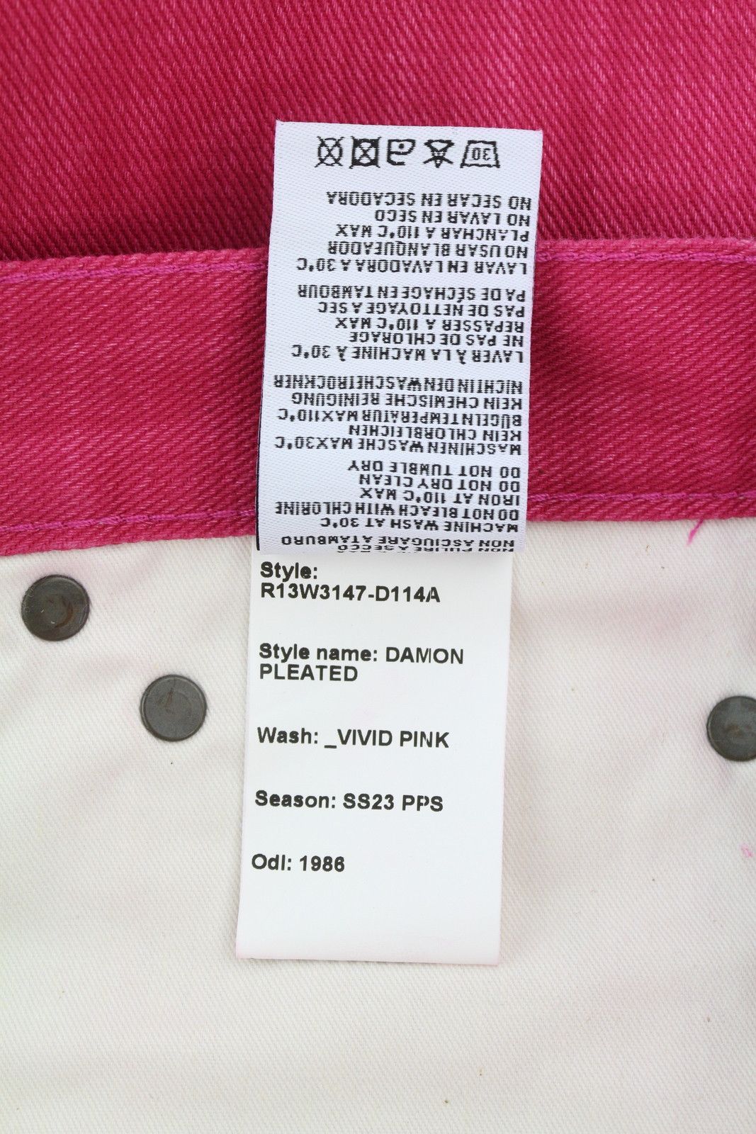 R13 DAMON PLEATED 27 Vivid Pink Wide Leg Zip Denim 86224 Size 27" / US 4 / IT 40 - 10 Thumbnail