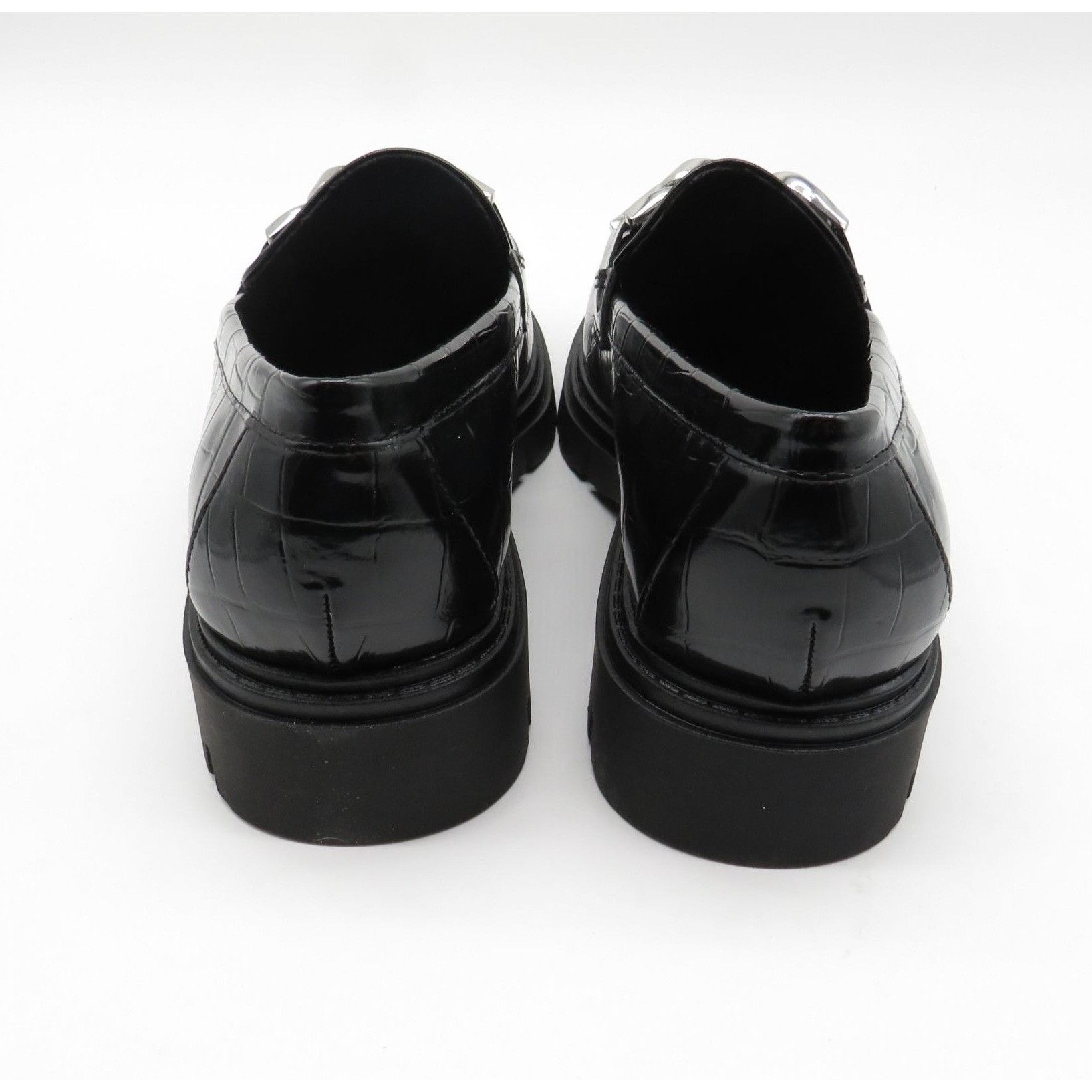 Marc Fisher Marc Fisher Corel Womens Black Croc-Embossed Loafers Chain D Size US 8 / IT 38 - 6 Thumbnail