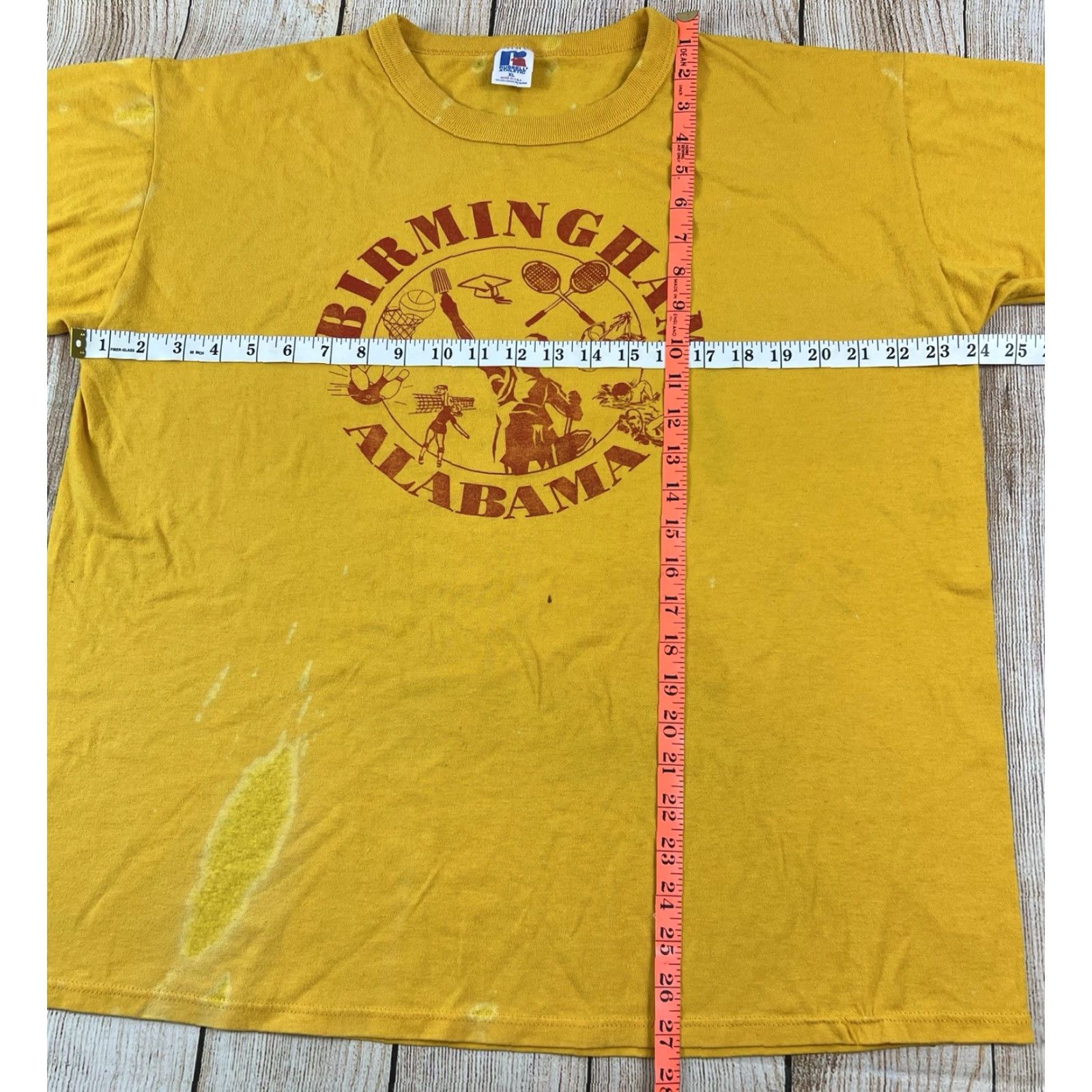 Russell Athletic VINTAGE Russell Athletic T-Shirt Birmingham Alabama Yellow XL Men 90s Graphic Print Short Sleeve Regular Size XL Size US XL / EU 56 / 4 - 3 Thumbnail