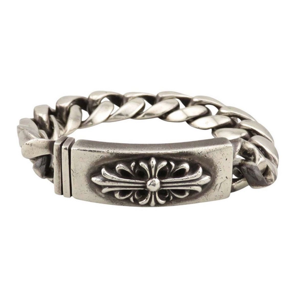 CHROME HEARTS　id floral cross　13 Chrome Hearts Fancy Link Floral Cross ID Bracelet – Justin Reed