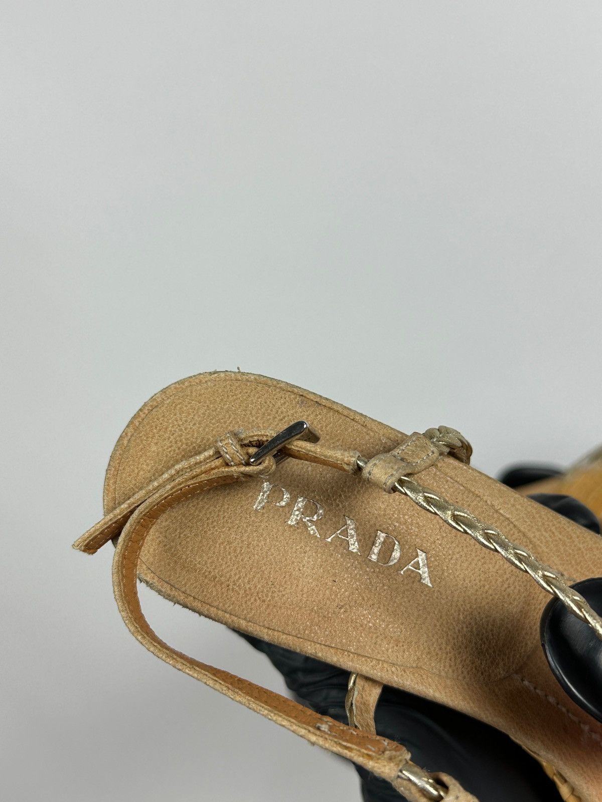 Prada Prada Braided Leather Woven Raffia Wedge Ankle Strap Sandals Size US 9.5 / IT 39.5 - 25 Thumbnail