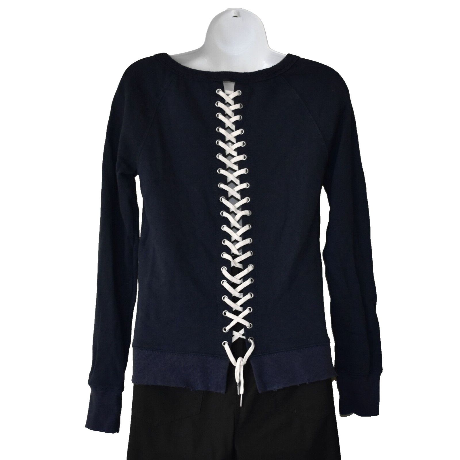 Pam & Gela NEW PAM & GELA Navy Cotton Lace Up Back Sweatshirt Size P Size S / US 4 / IT 40 - 3 Thumbnail