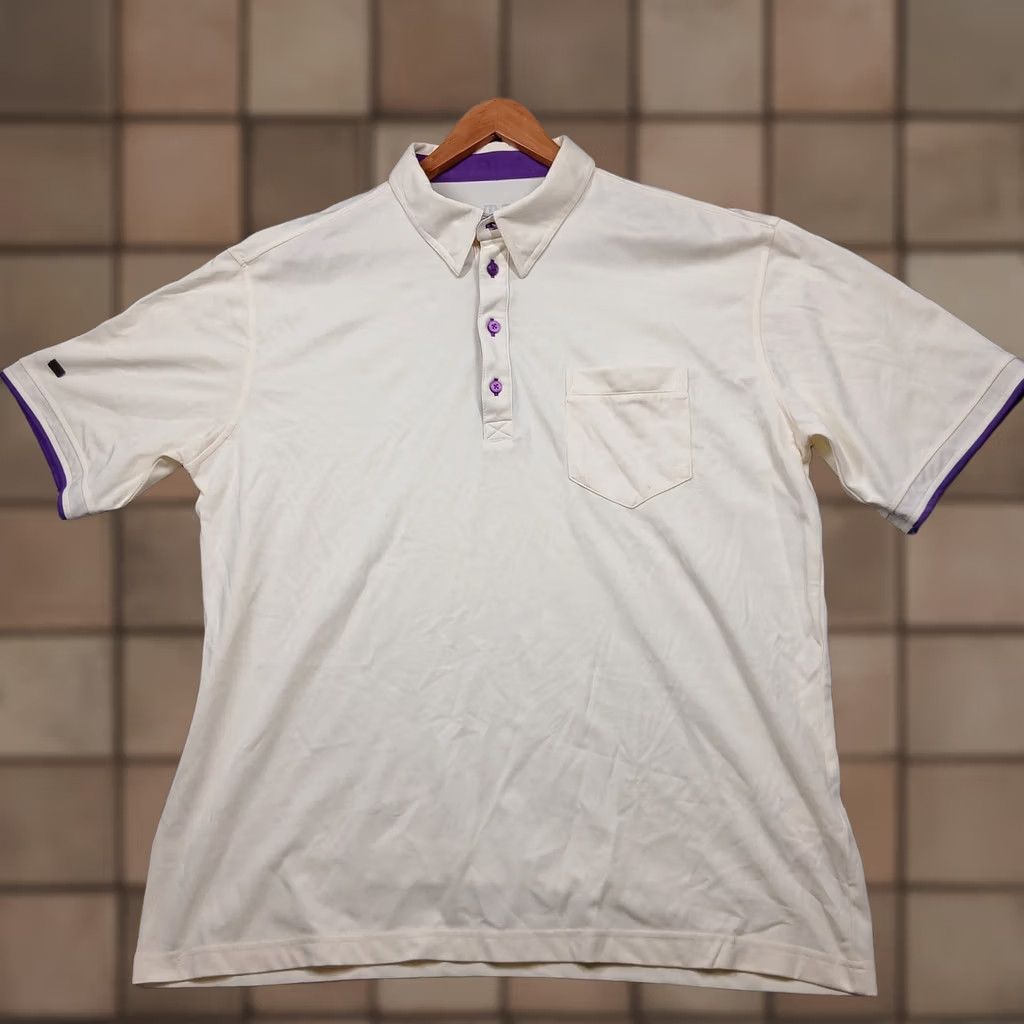 Vintage G-Mac by Kartel Polo Shirt Men XXL Cream Pima Cotton Blend Golf Casual Beige Short Sleeve Collared Chest Pocket Mock-Ups Purple Trim Size US XXL / EU 58 / 5 - 1 Thumbnail