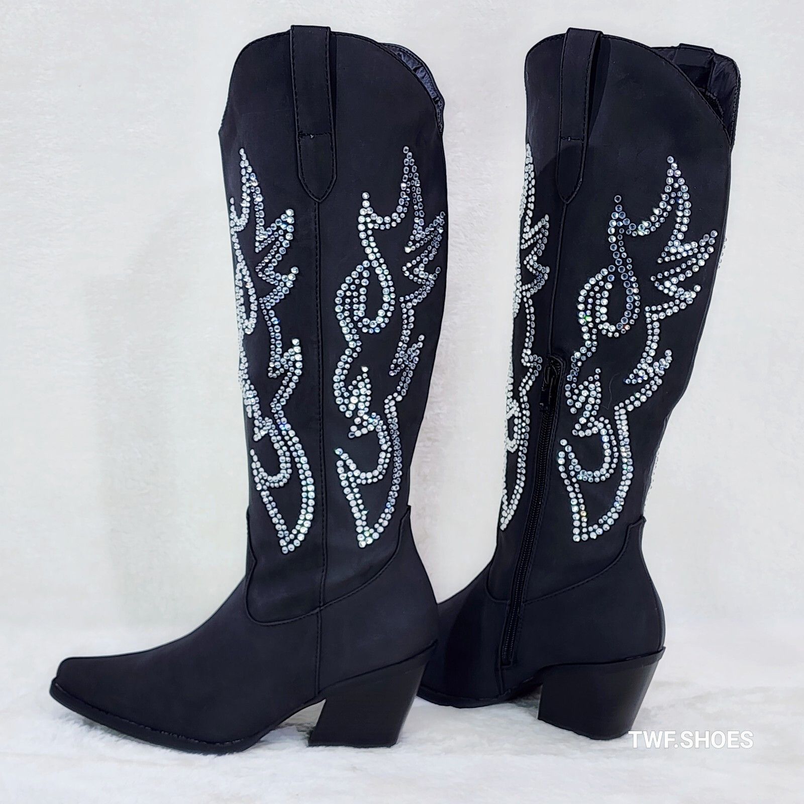 Other Ann Black Leatherette With Rhinestones Country Glam Western Size US 8.5 / IT 38.5 - 2 Thumbnail