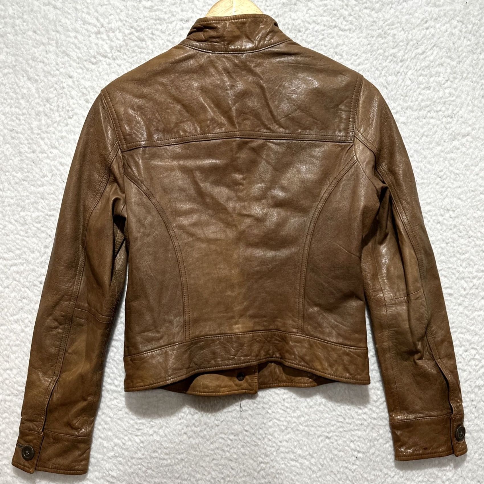 Gap VINTAGE Gap Motorcycle Jacket Womens XS Leather Tan Button Up 2000s Size XS / US 0-2 / IT 36-38 - 2 Thumbnail