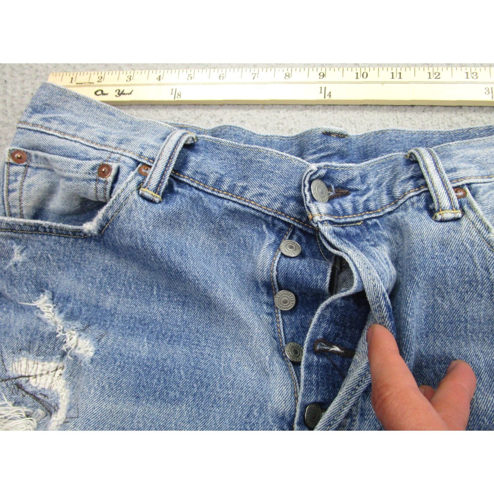 Levi's Levi's 501 Shorts Mens 36 Blue Distressed Cutoff Button Fly Frayed Hem Denim Bermuda Casual Vintage No Size US 36 / EU 52 - 6 Thumbnail