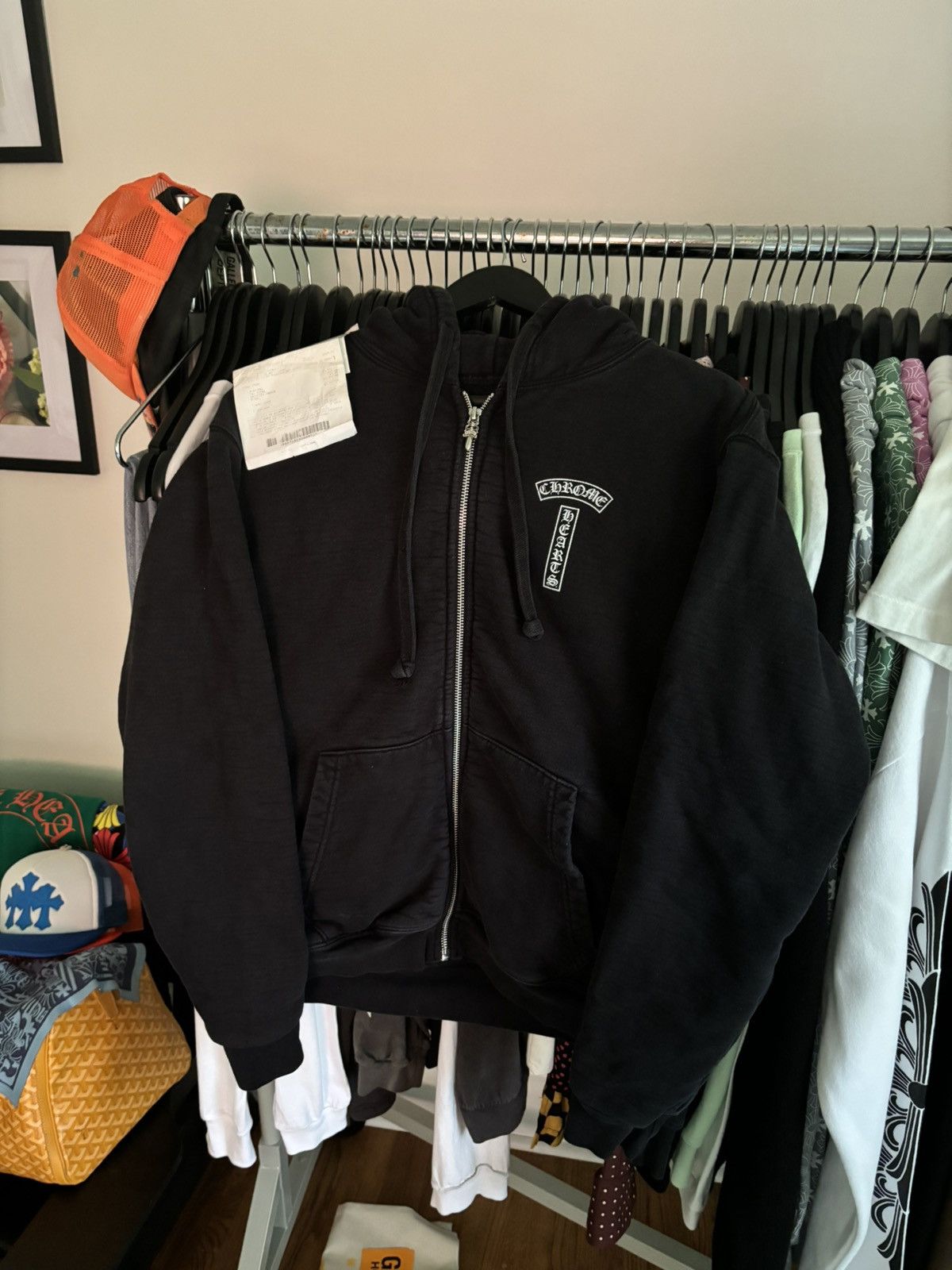 image of Chrome Hearts Receipt - Thick Thermal Lined T Bar Hoodie in Black, Men's (Size Large)