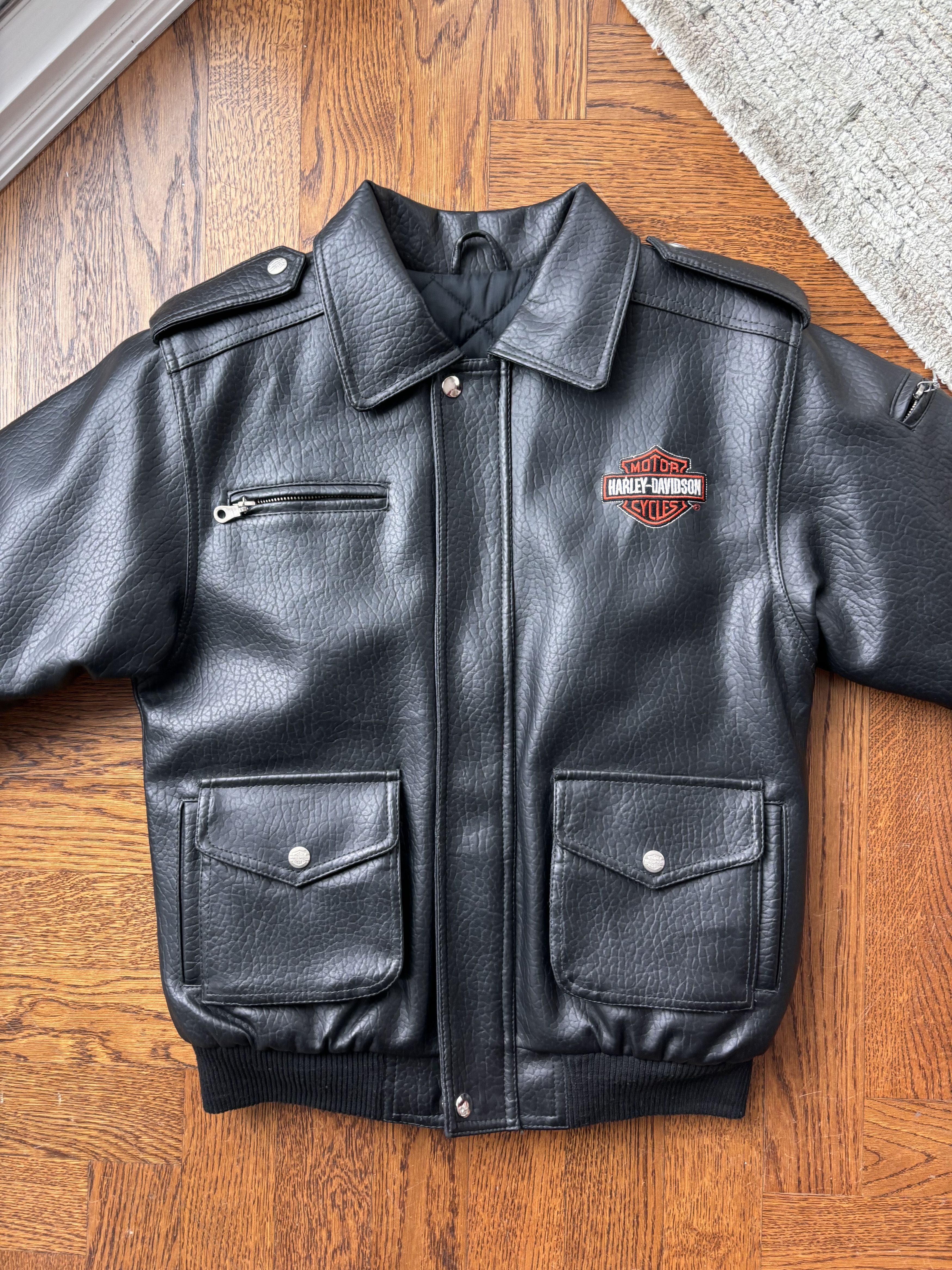Harley Davidson × Vintage Y2K Baby Harley Davidson Vegan Leather Jacket Moto Crop Tiny Size XXS / US 00 / IT 34 - 3 Thumbnail